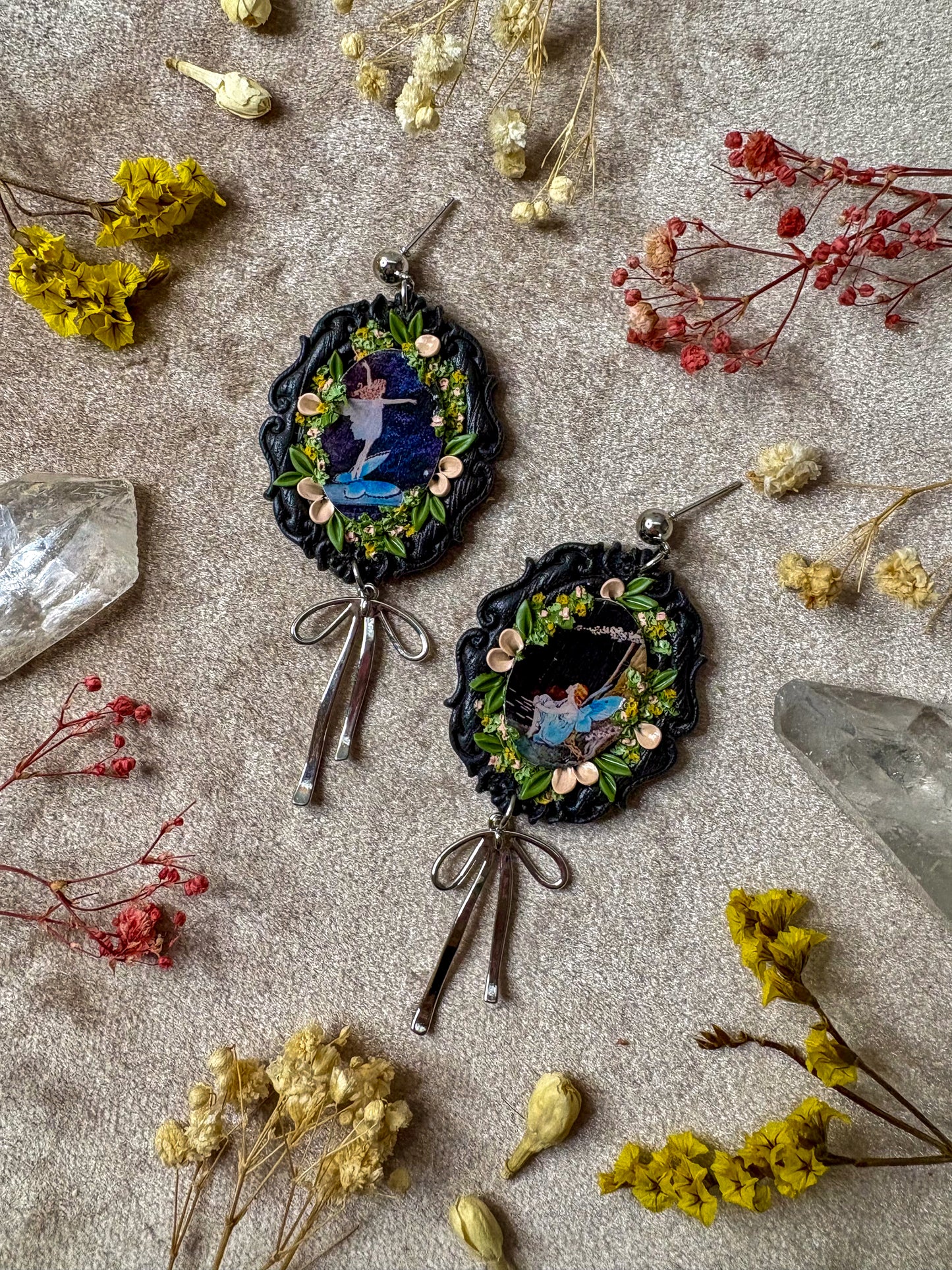 Blue Butterfly Fairy Fine Art Frame Earrings