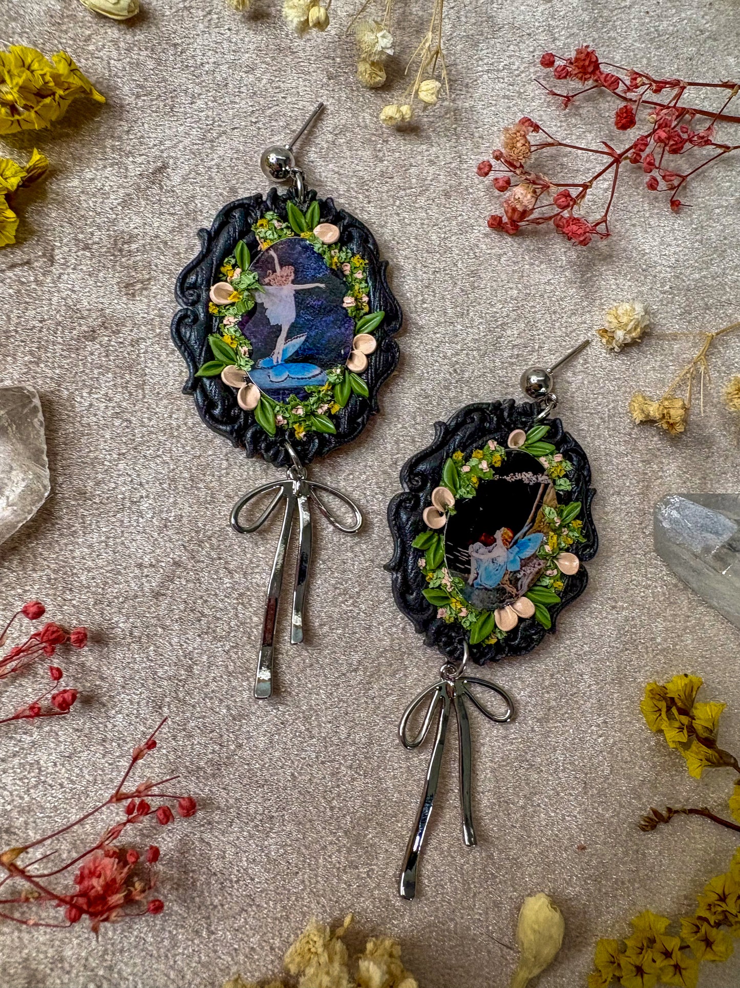 Blue Butterfly Fairy Fine Art Frame Earrings