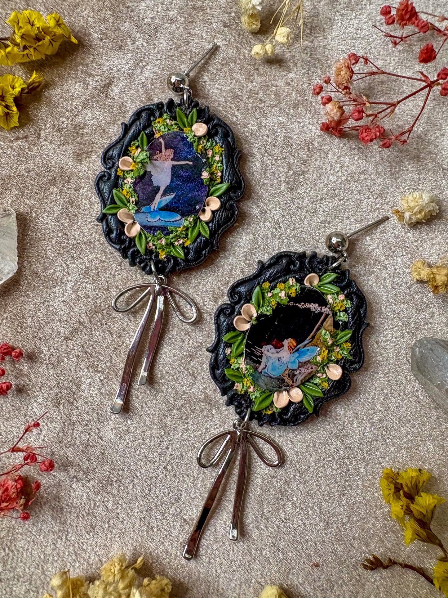 Blue Butterfly Fairy Fine Art Frame Earrings