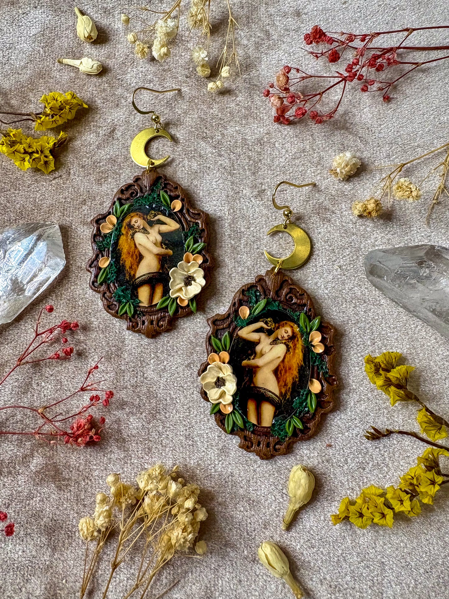 Eve and Serpent Painting Earrings