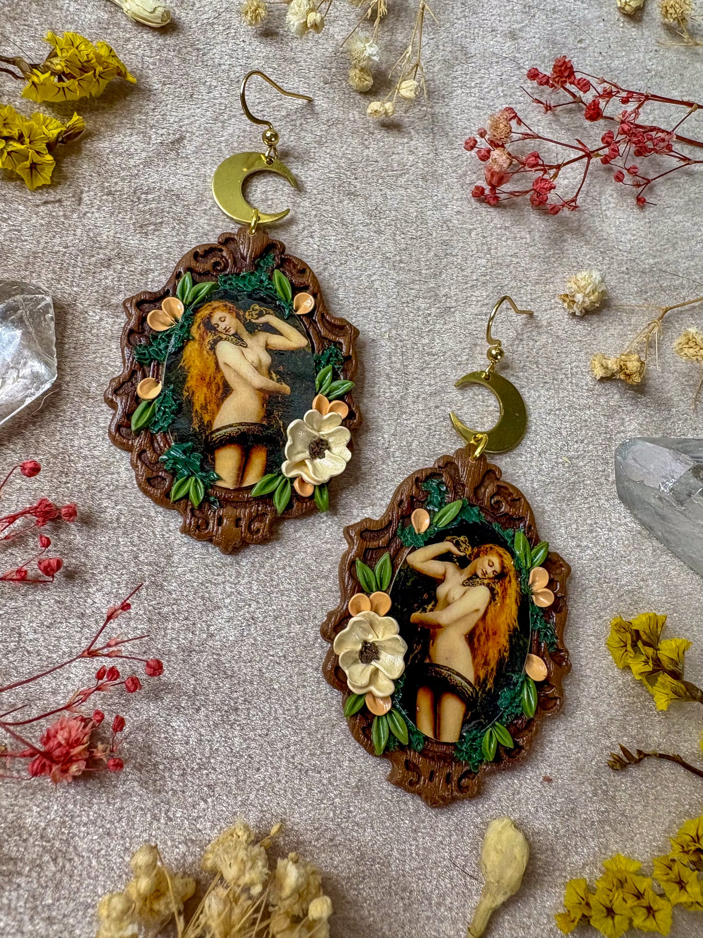 Eve and Serpent Painting Earrings