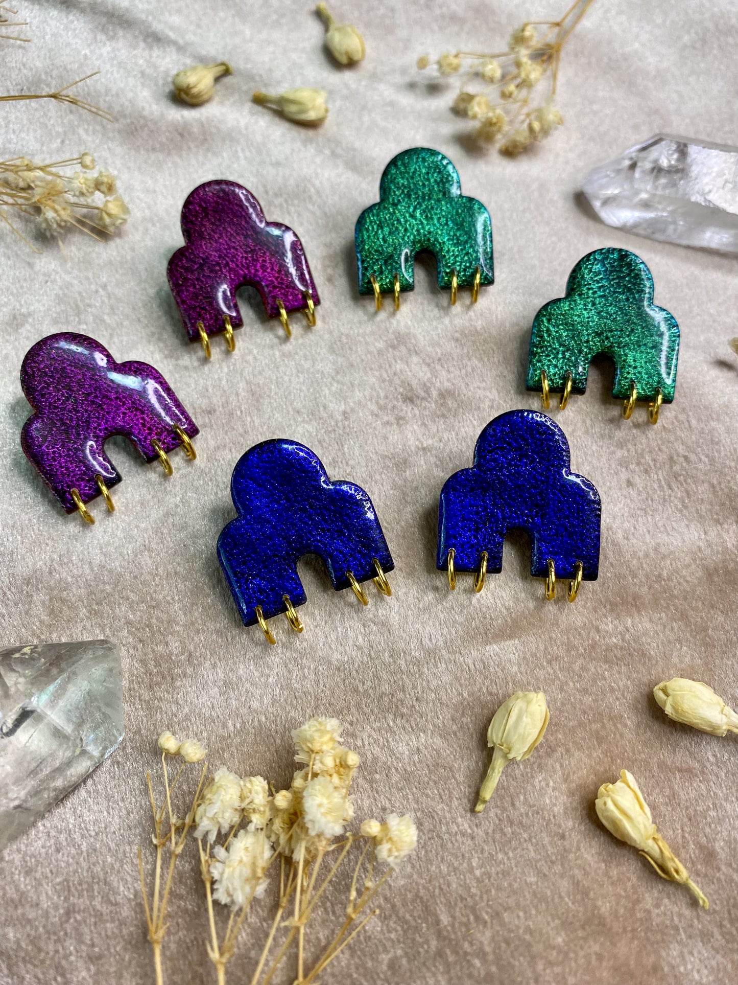 polymer clay and resin color shifting stud earrings