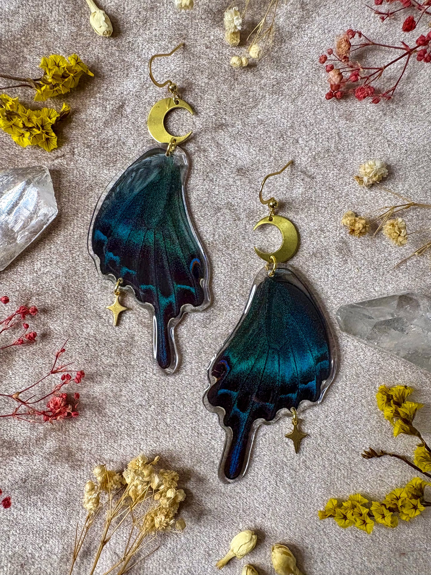 Chinese Peacock Swallowtail Butterfly Wing Earrings (Bottom Wings)