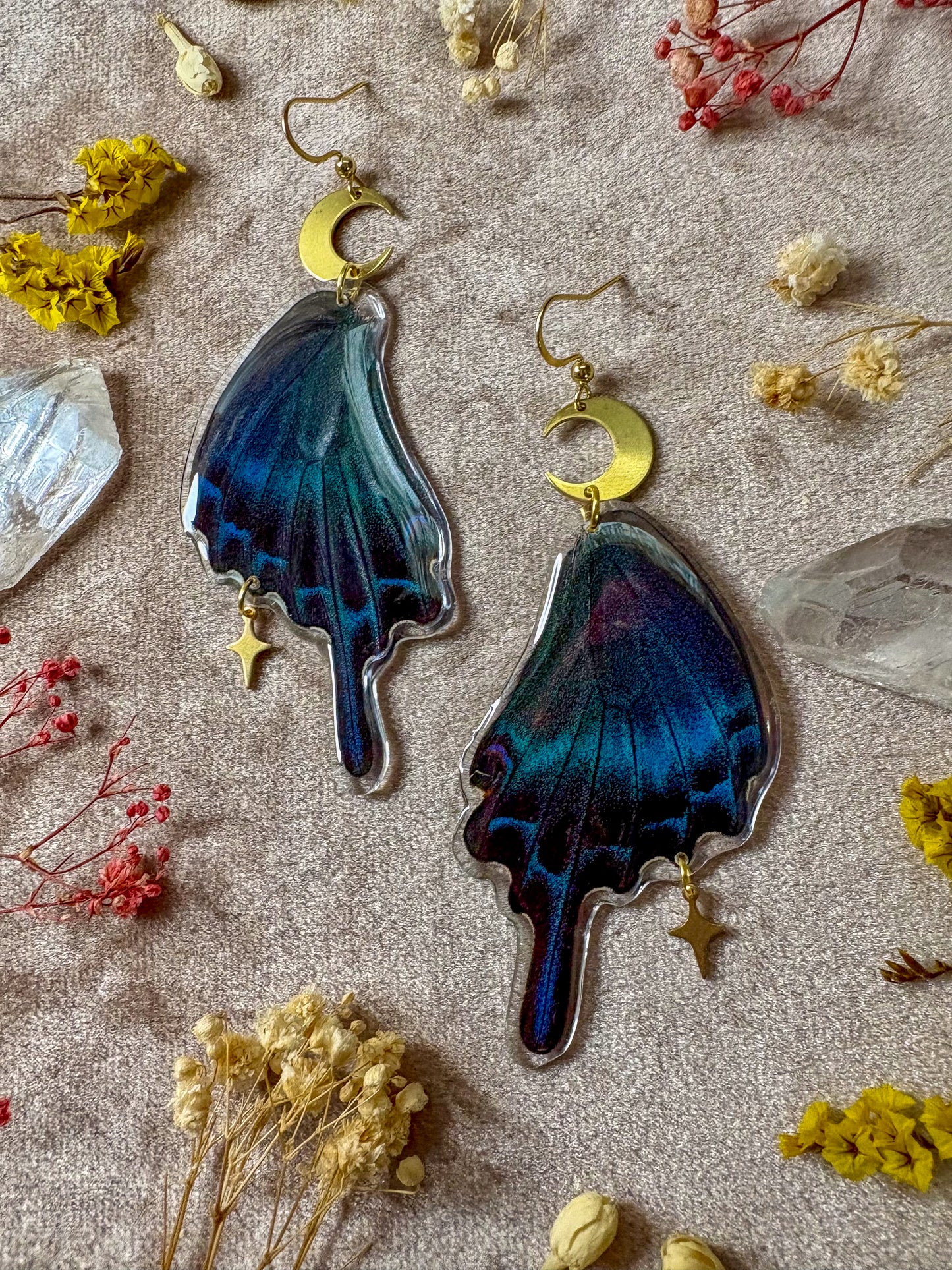 Chinese Peacock Swallowtail Butterfly Wing Earrings (Bottom Wings)