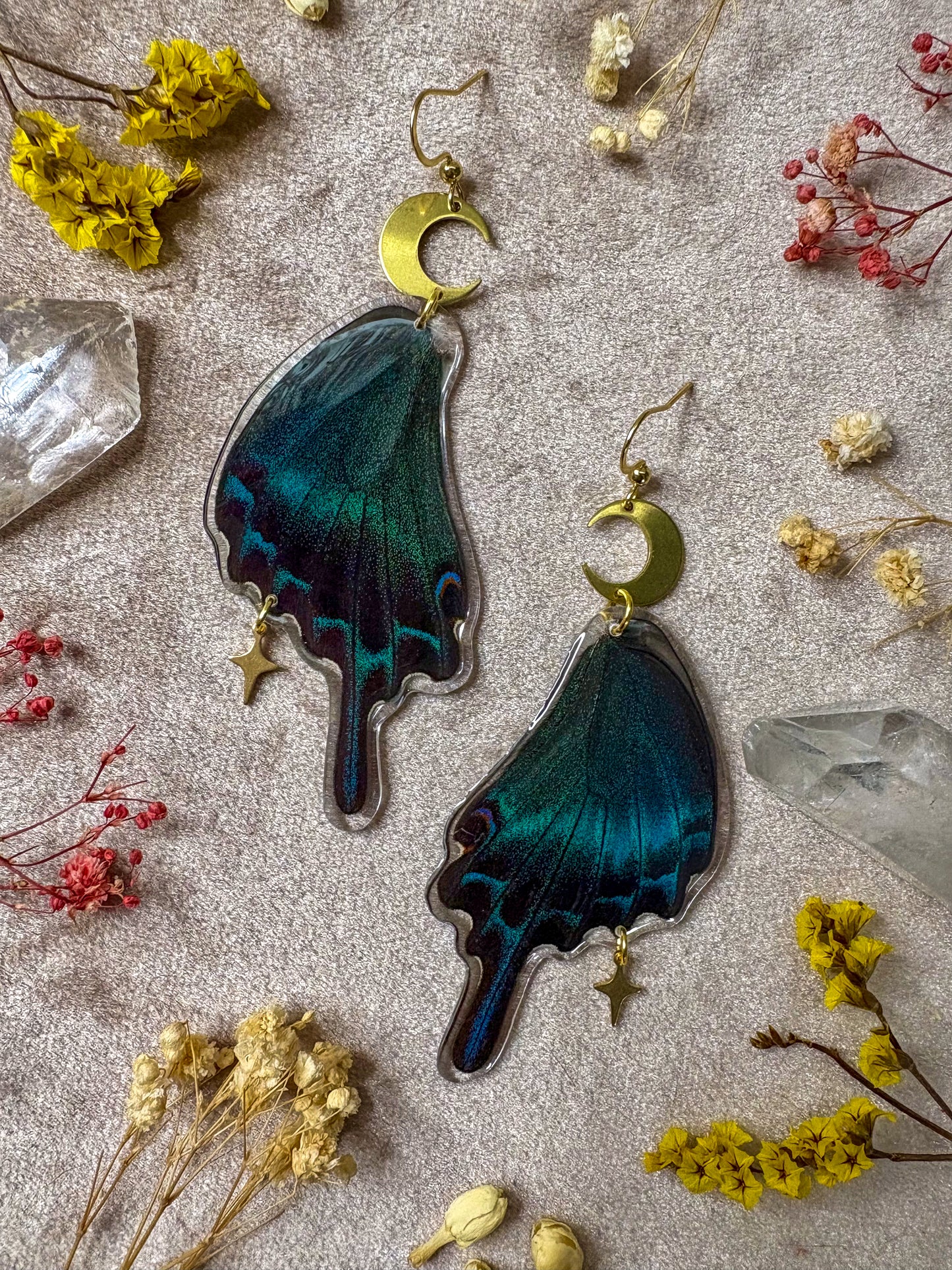 Chinese Peacock Swallowtail Butterfly Wing Earrings (Bottom Wings)