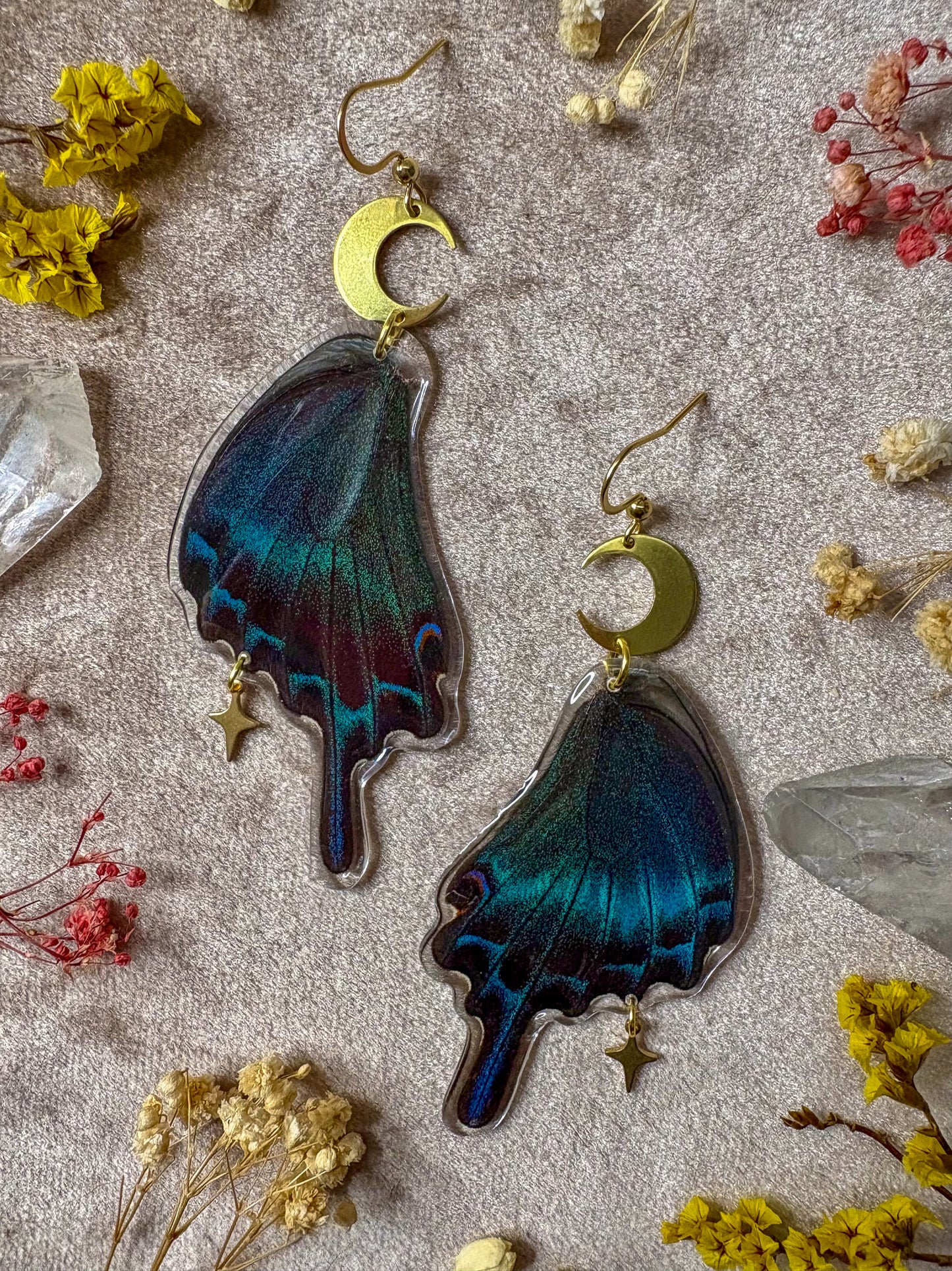 Chinese Peacock Swallowtail Butterfly Wing Earrings (Bottom Wings)