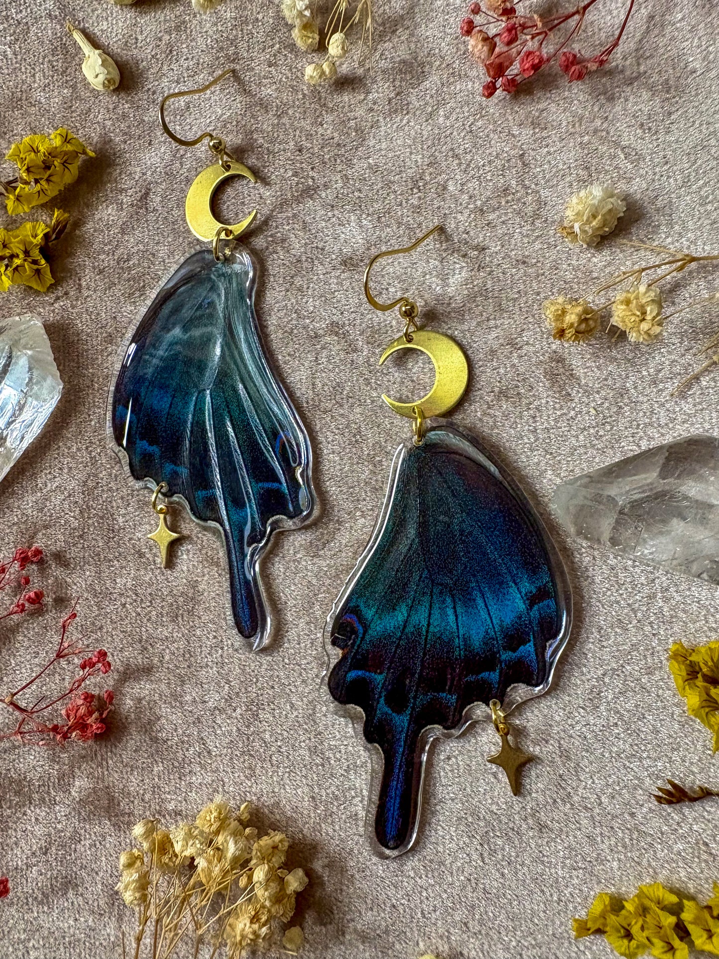 Chinese Peacock Swallowtail Butterfly Wing Earrings (Bottom Wings)