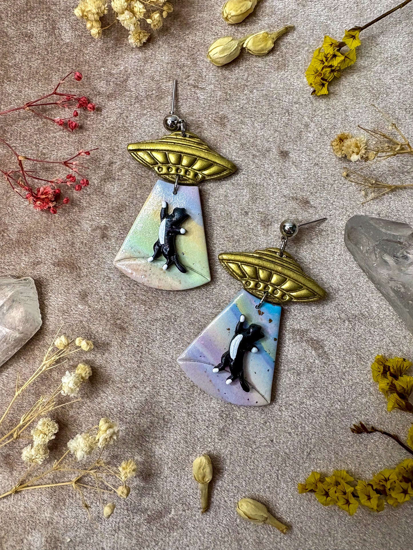 Cat Abduction Earrings (Tuxedo)