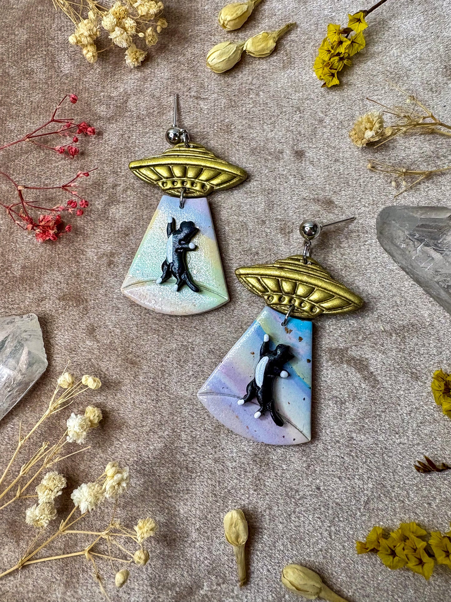 Cat Abduction Earrings (Tuxedo)
