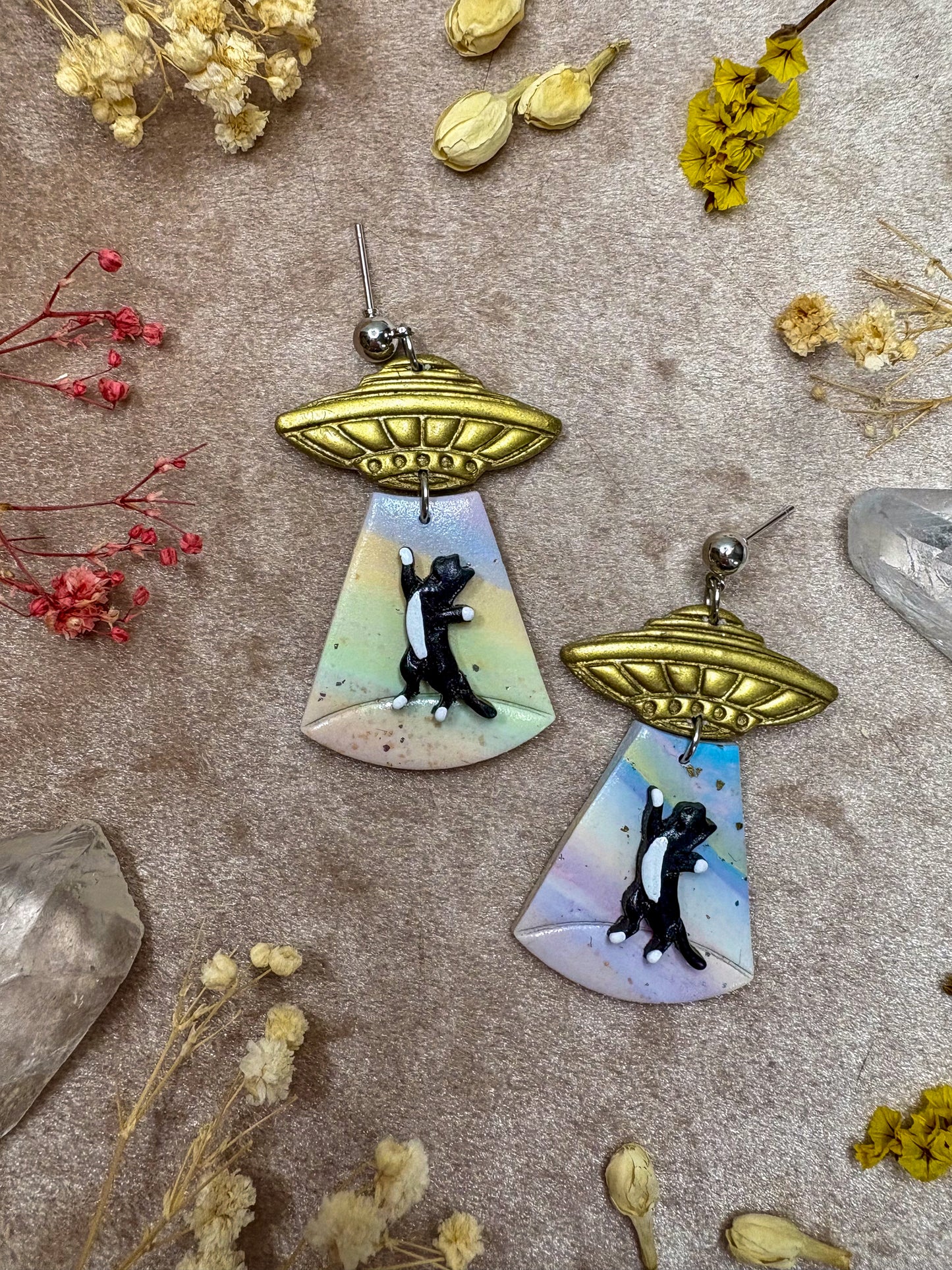 Cat Abduction Earrings (Tuxedo)