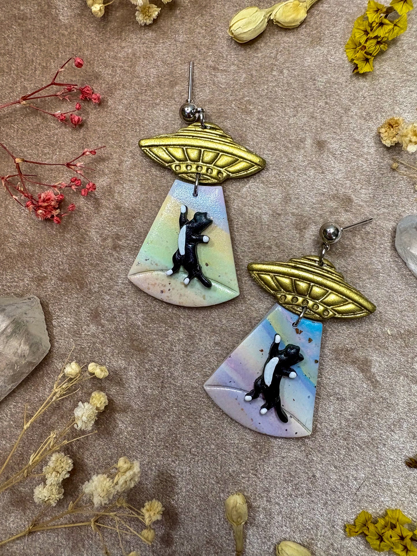 Cat Abduction Earrings (Tuxedo)