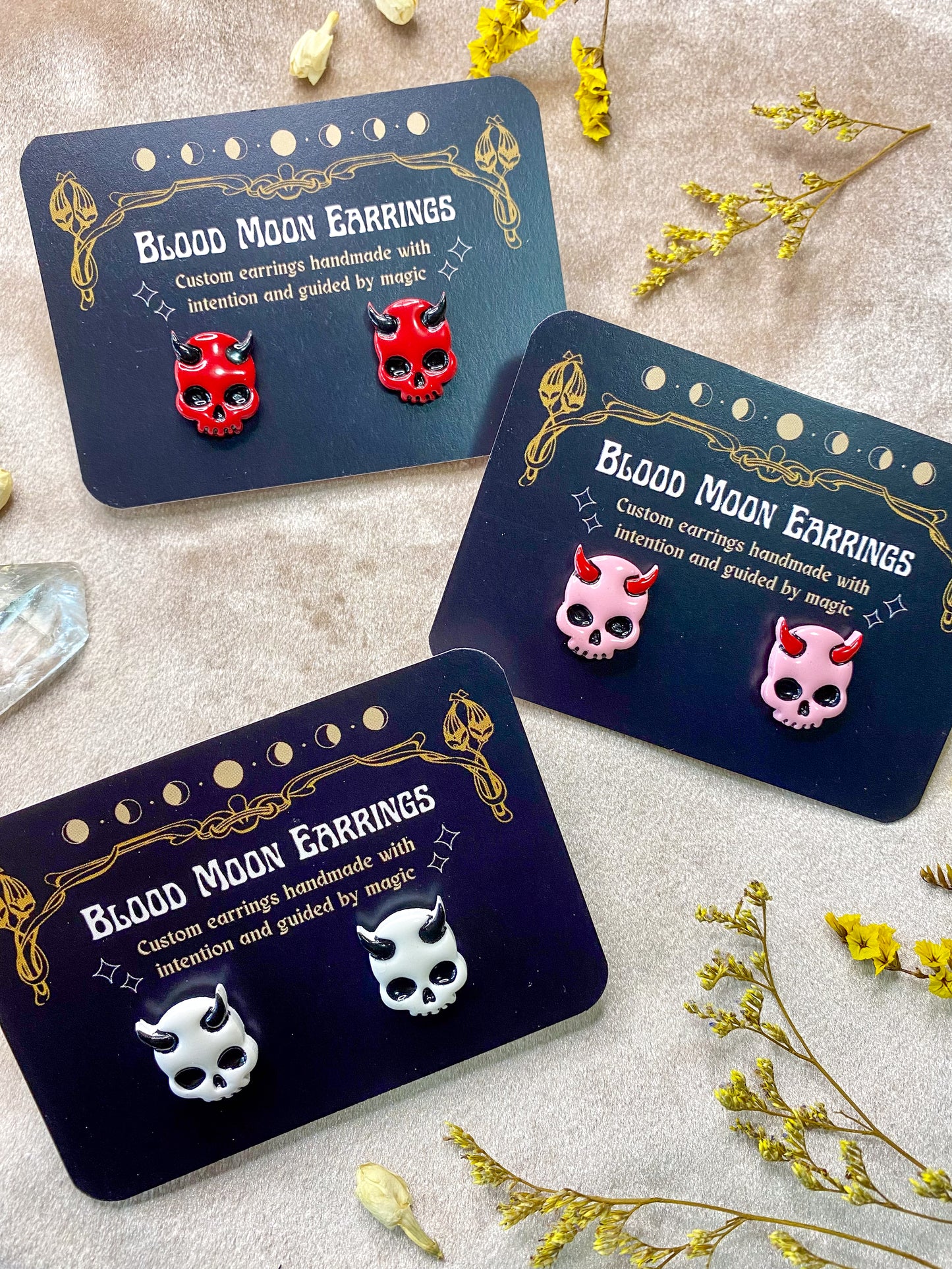 polymer clay and resin devil skull stud earrings
