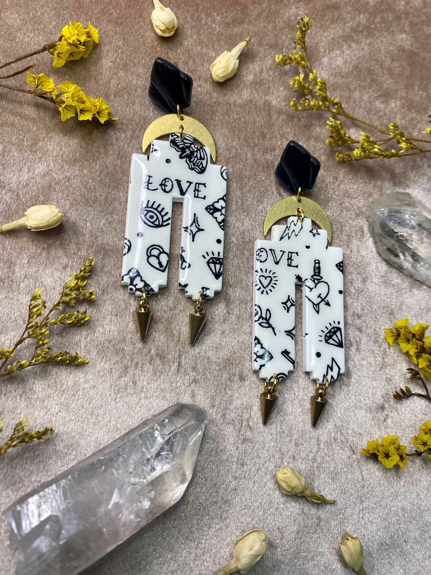 Iconic Tattoo Print Statement Dangle Earrings