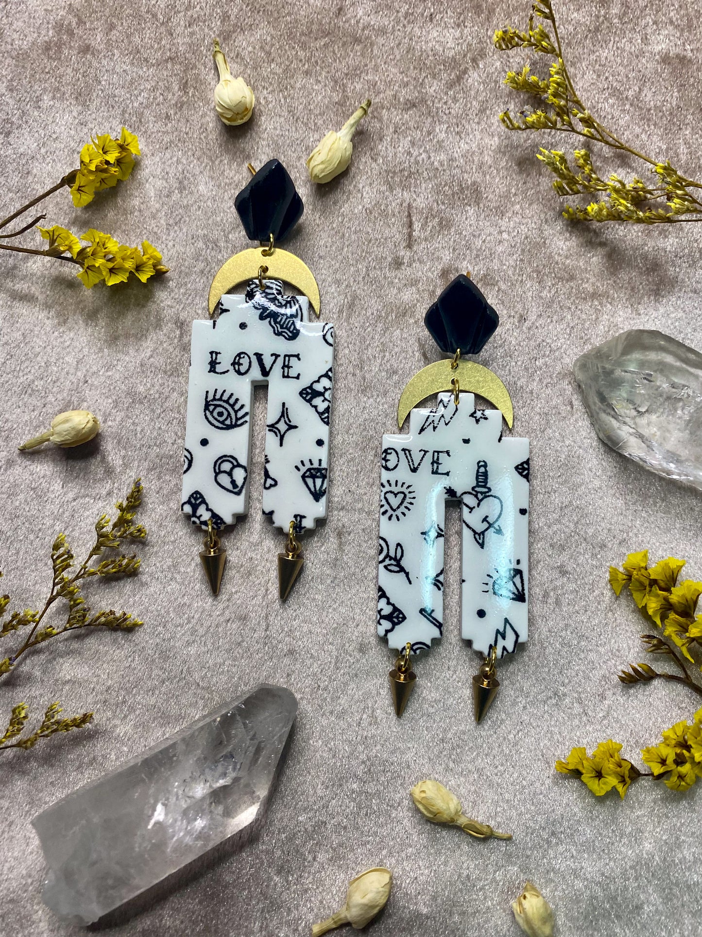 Iconic Tattoo Print Statement Dangle Earrings