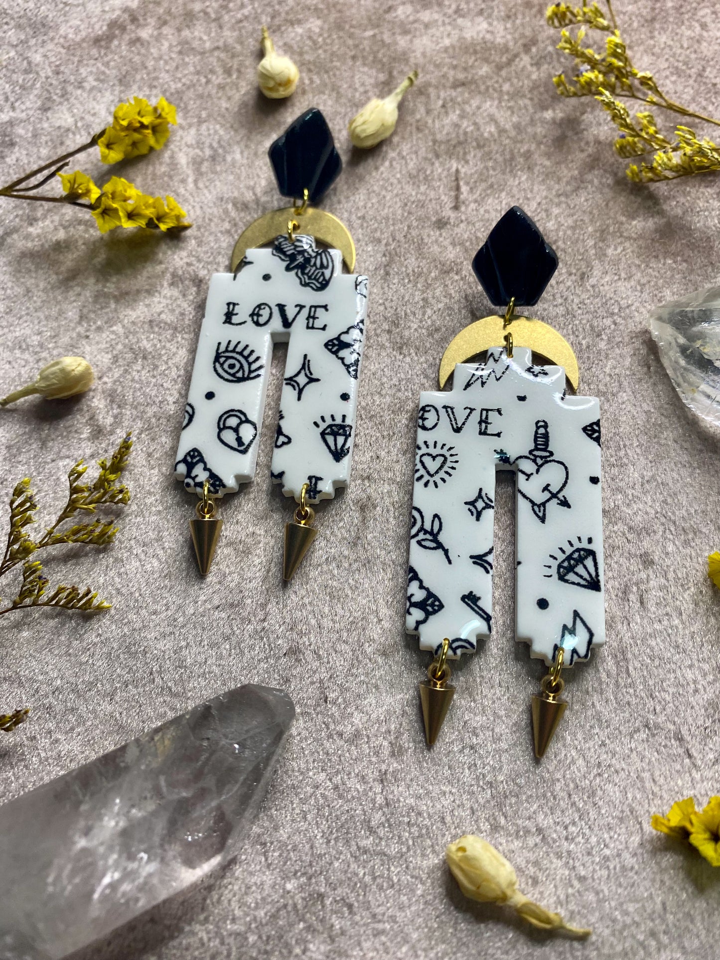 Iconic Tattoo Print Statement Dangle Earrings