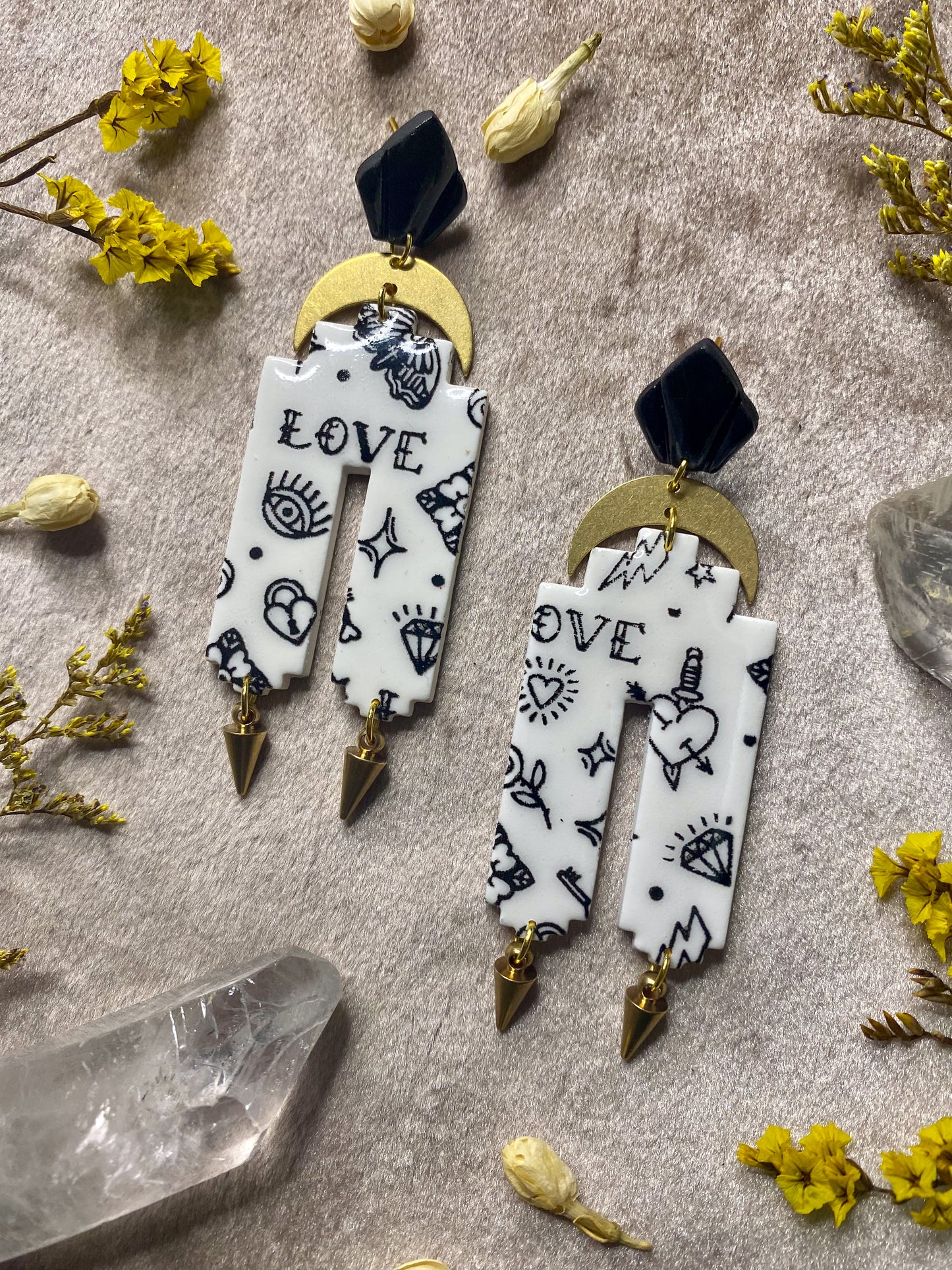 polymer clay and resin traditional tattoo dangle earrings
