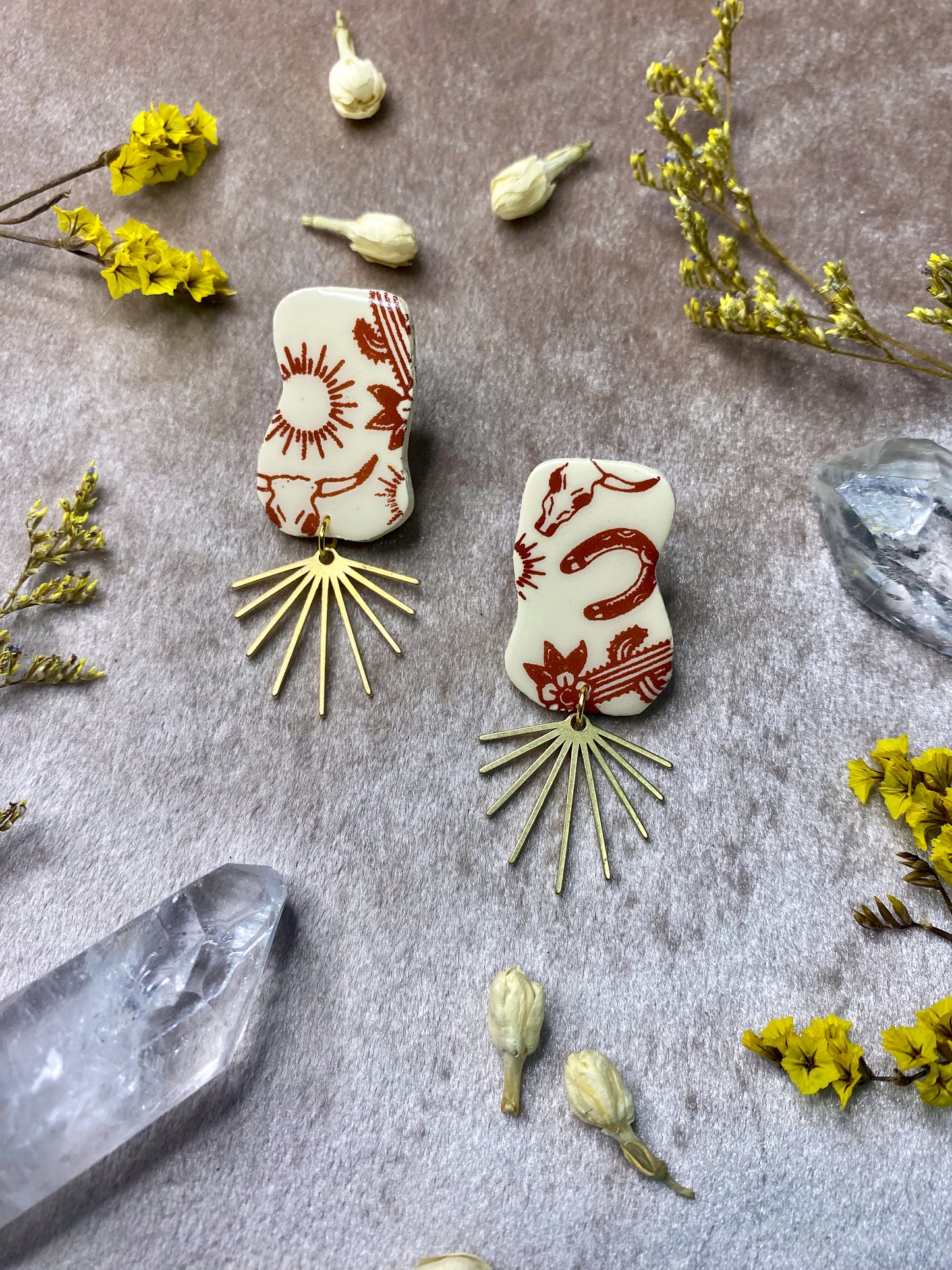 polymer clay and resin western print tattoo stud earrings