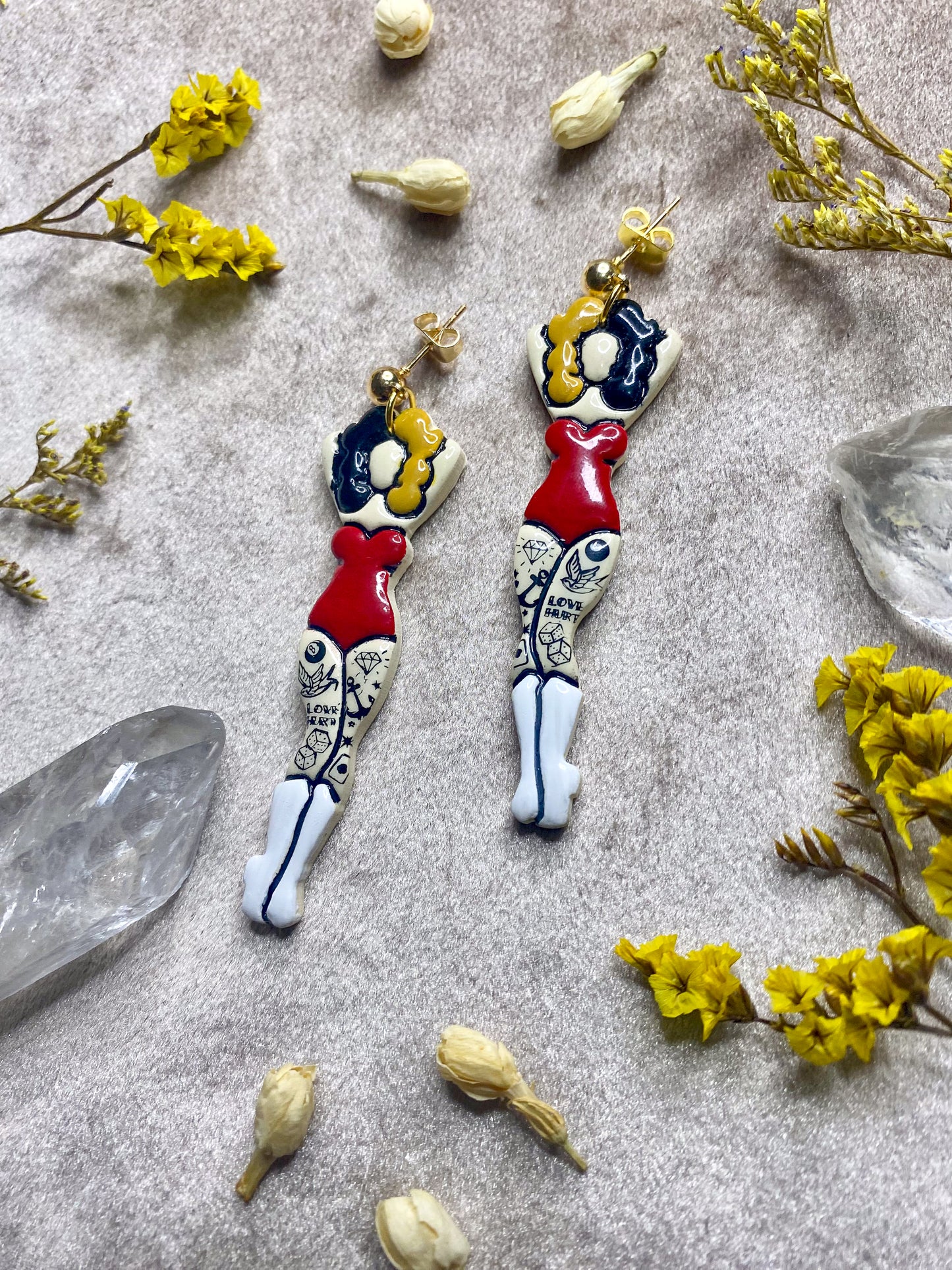 Boots and Suit Tattooed Lady Earrings