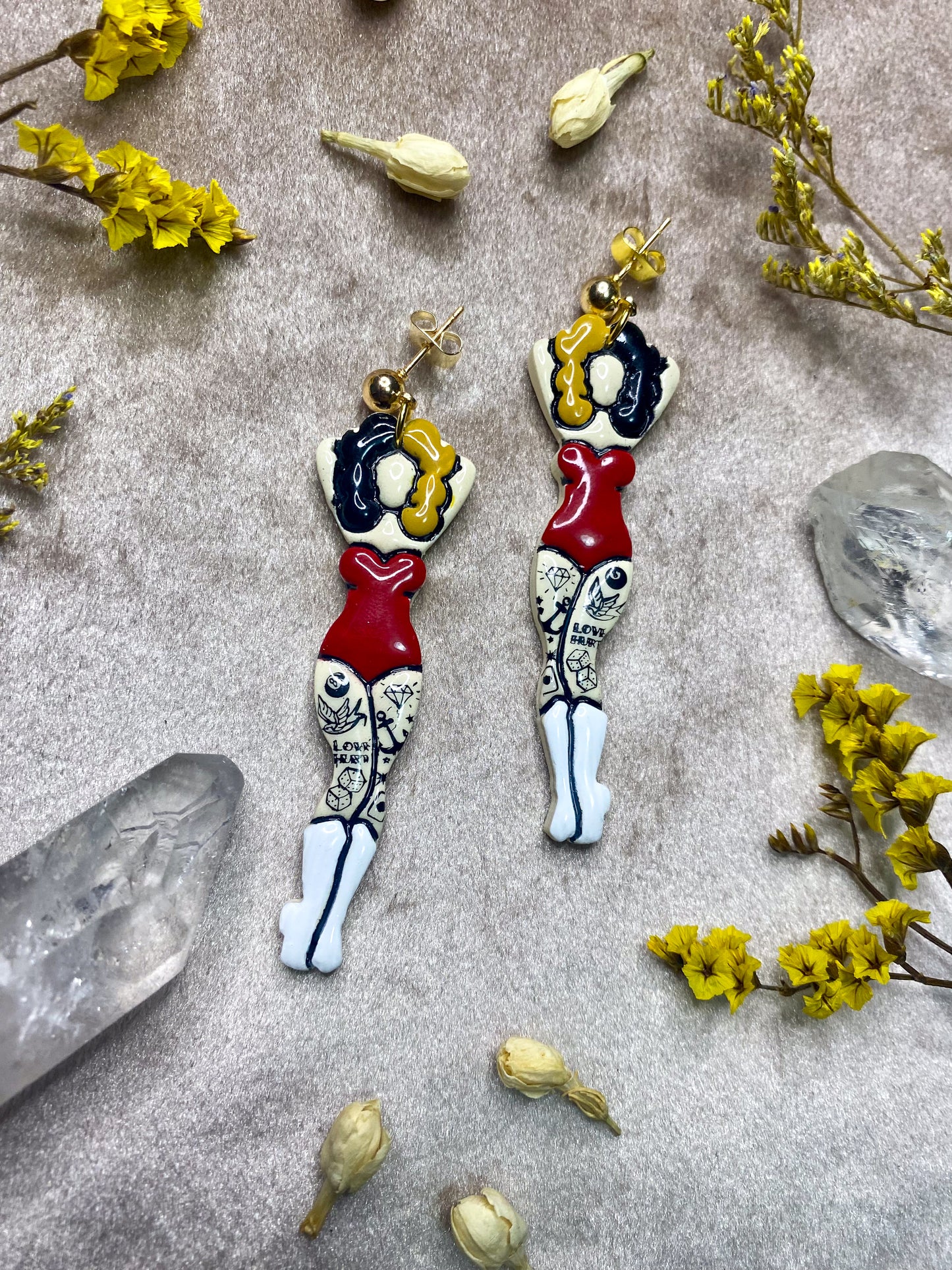 Boots and Suit Tattooed Lady Earrings