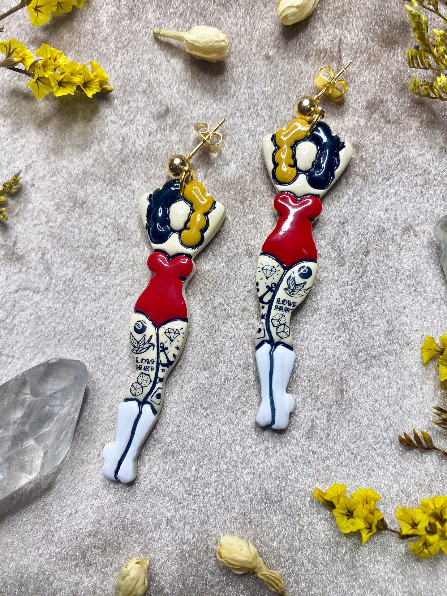 Boots and Suit Tattooed Lady Earrings