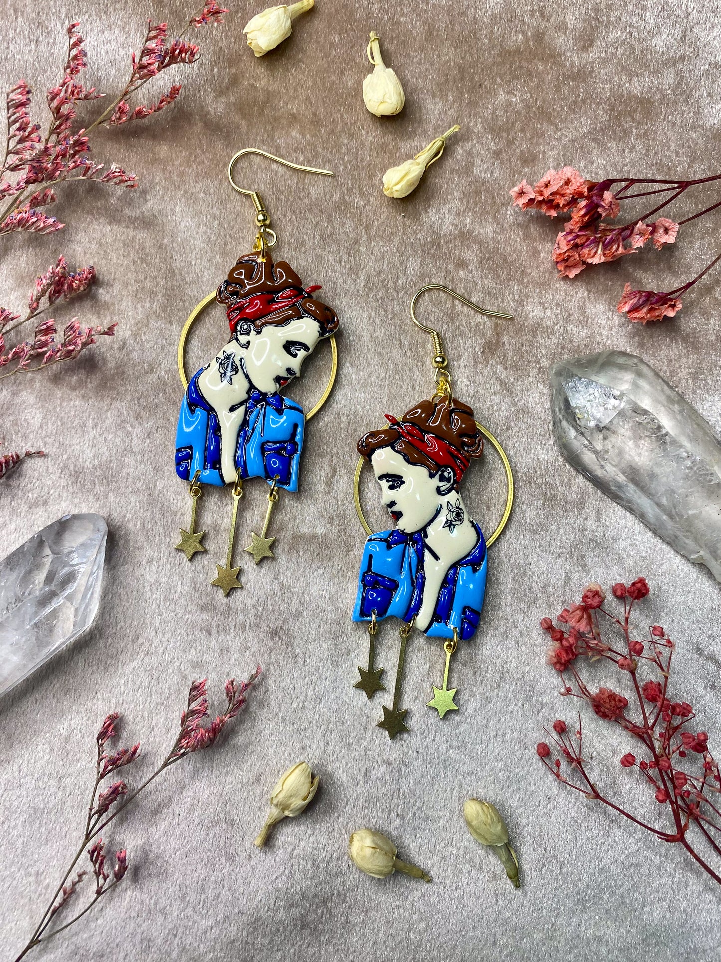polymer clay tattoo pin up dangle earrings