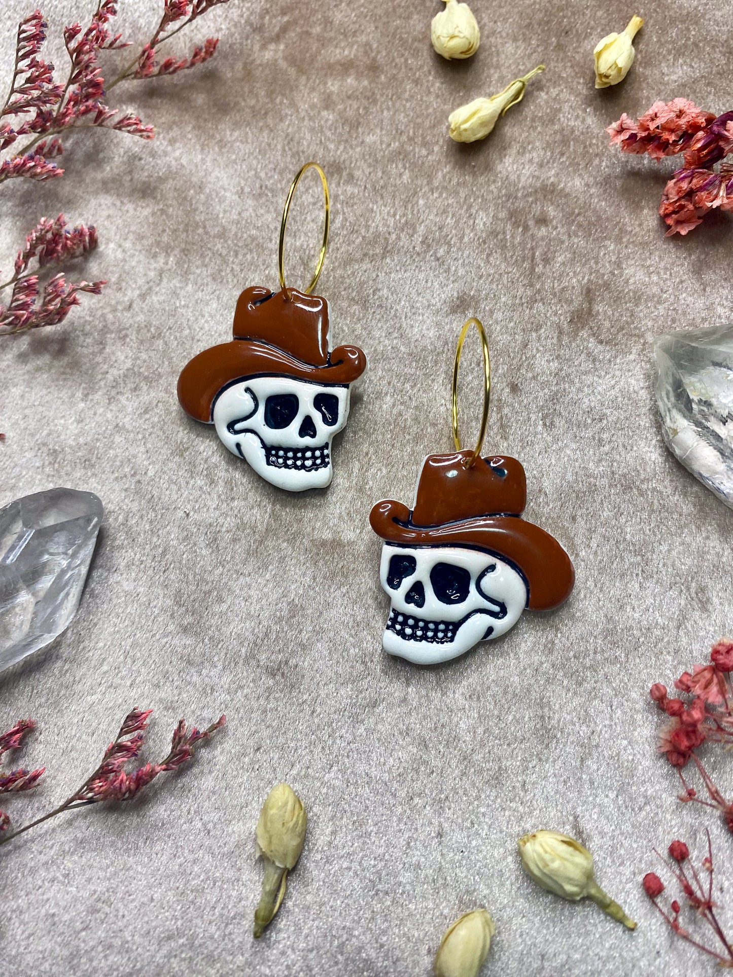 Cowboy Skull Hoop Earrings