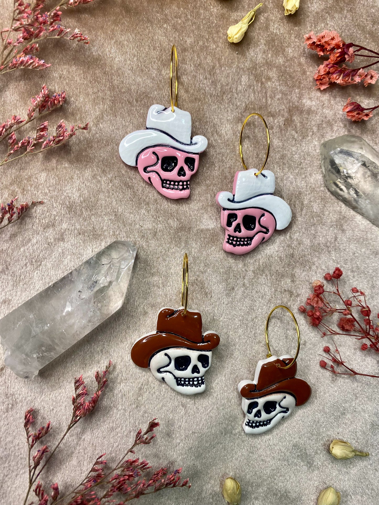 Cowboy Skull Hoop Earrings