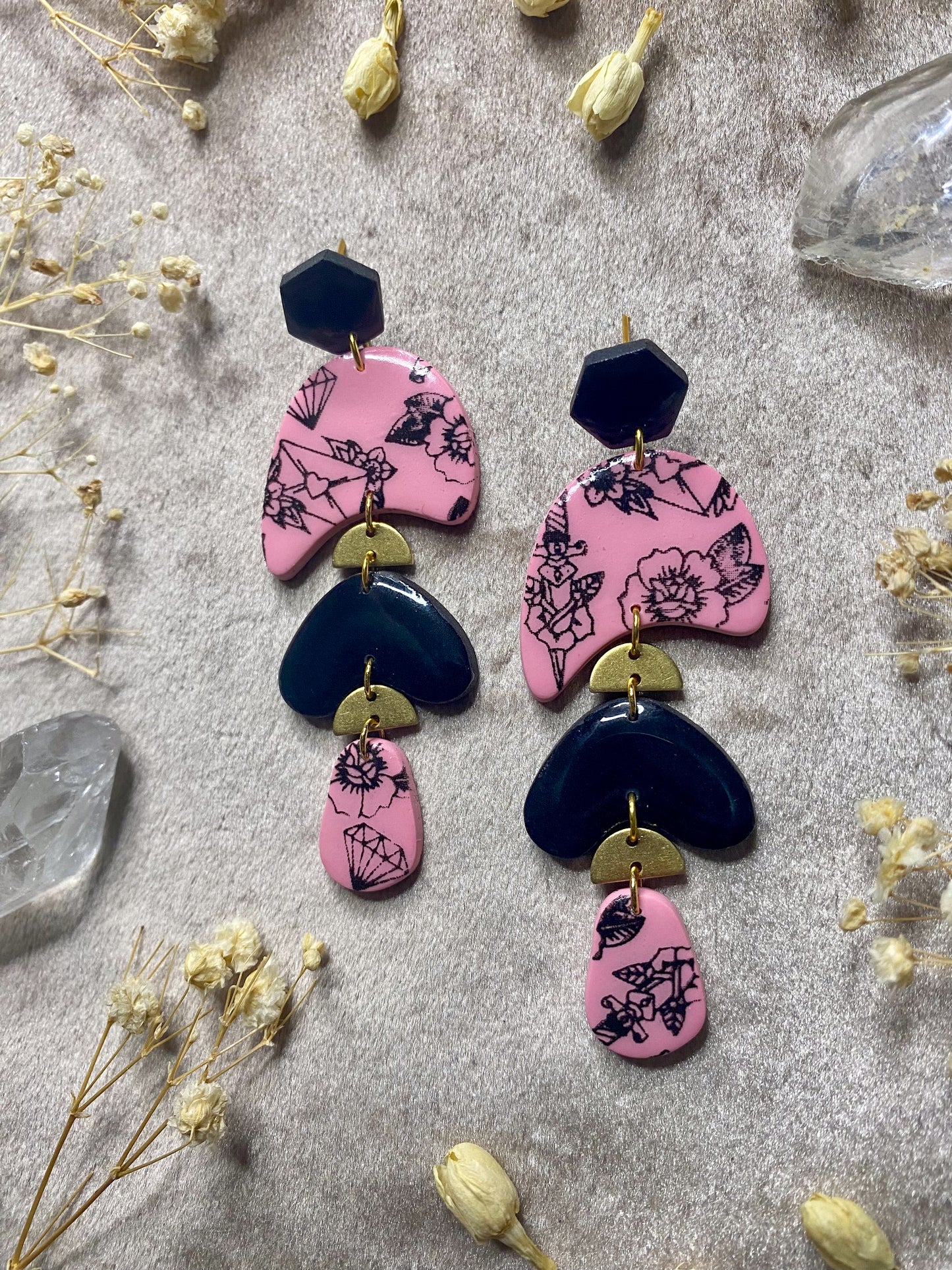Love Tattoo Print Blob Dangle Earrings