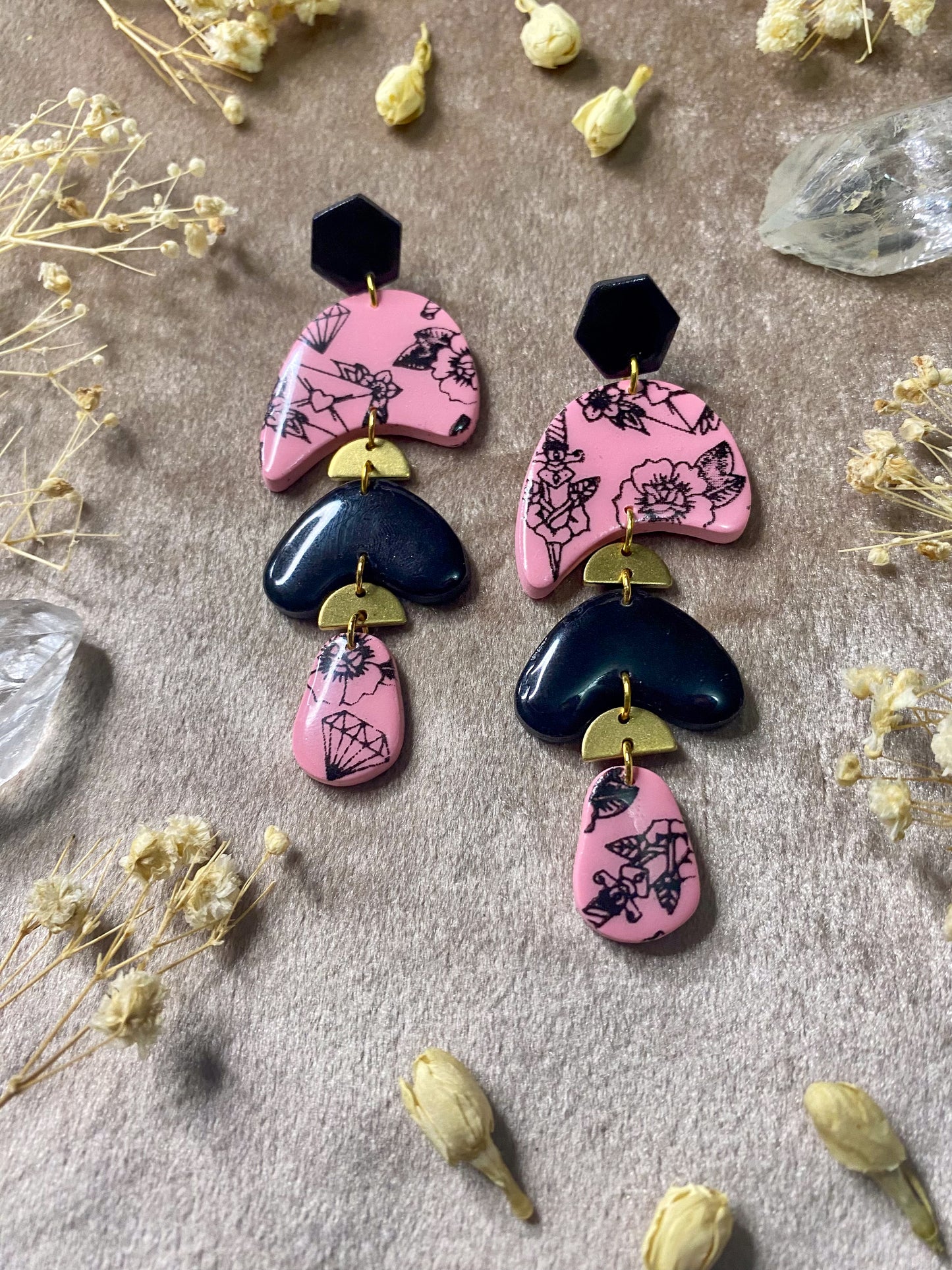 Love Tattoo Print Blob Dangle Earrings