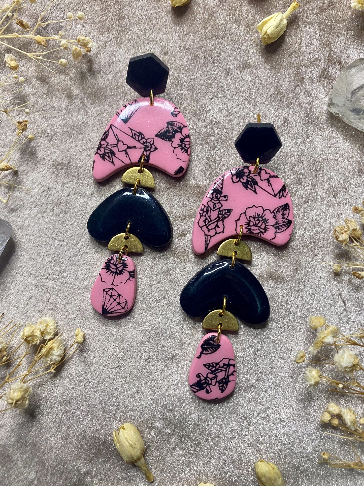 Love Tattoo Print Blob Dangle Earrings