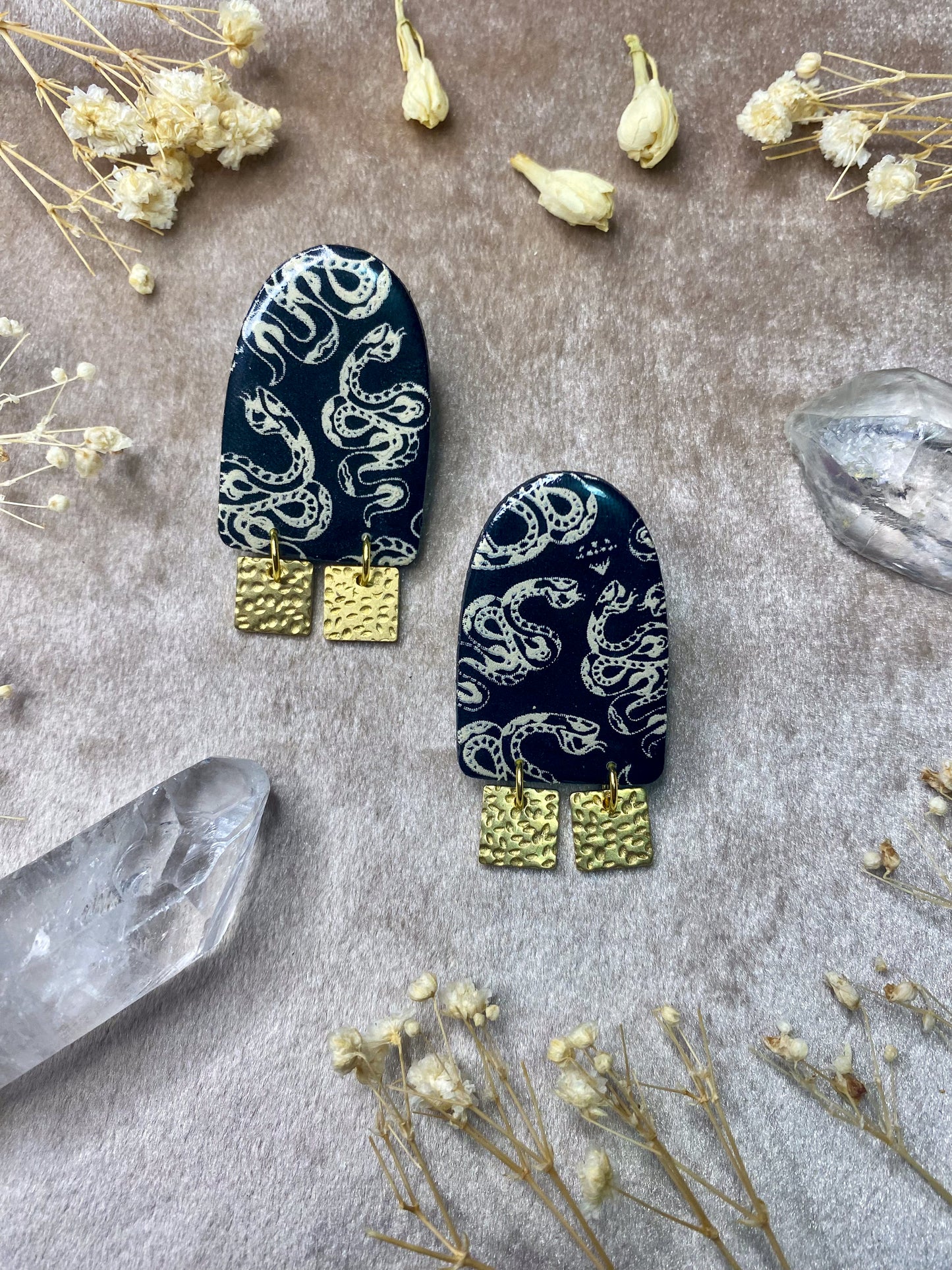 polymer clay and resin snake print stud earrings