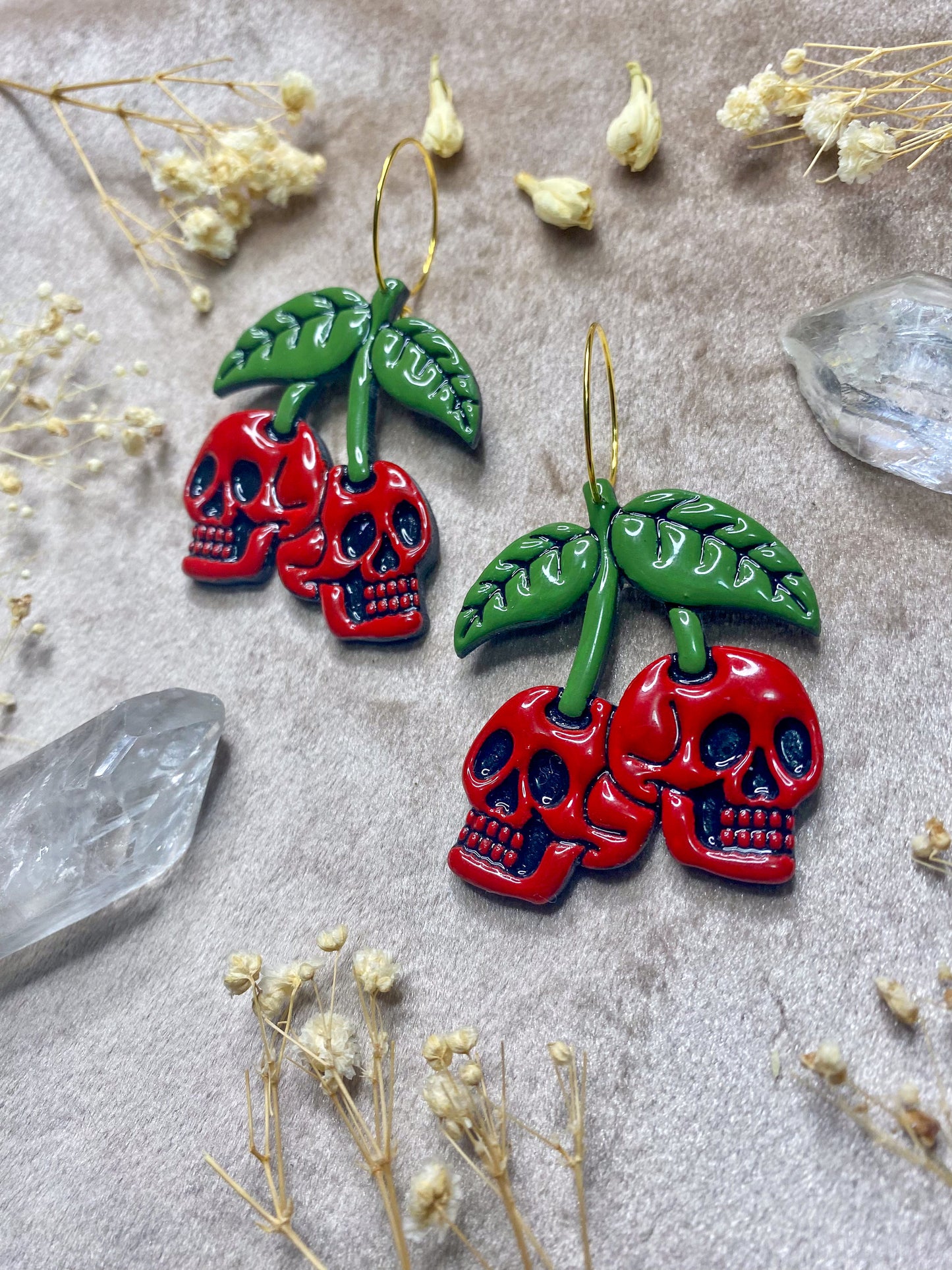 Cherry Skull Hoop Earrings