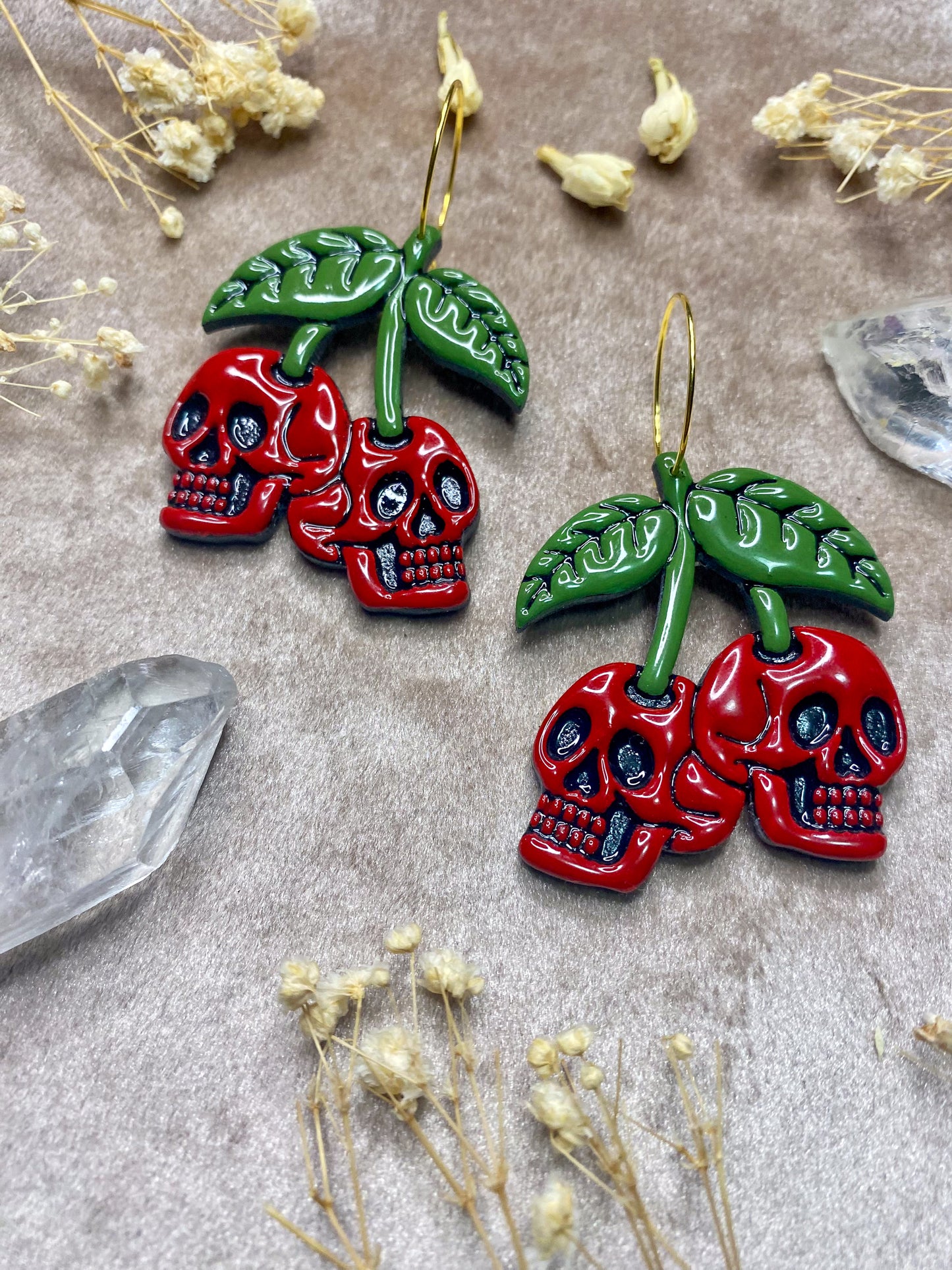 Cherry Skull Hoop Earrings