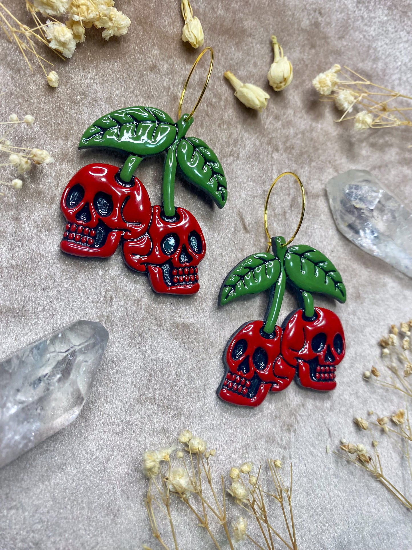 Cherry Skull Hoop Earrings