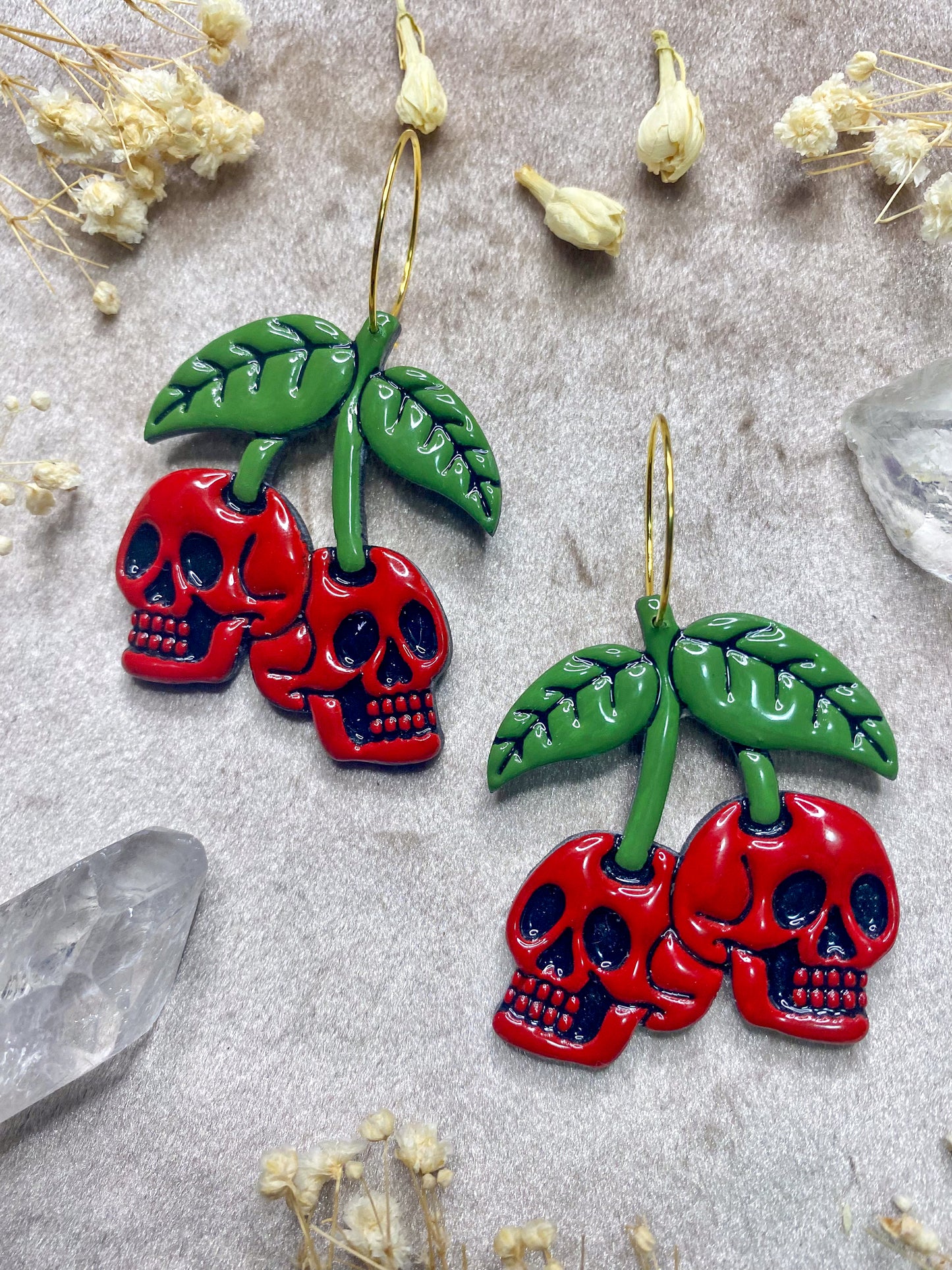 Cherry Skull Hoop Earrings