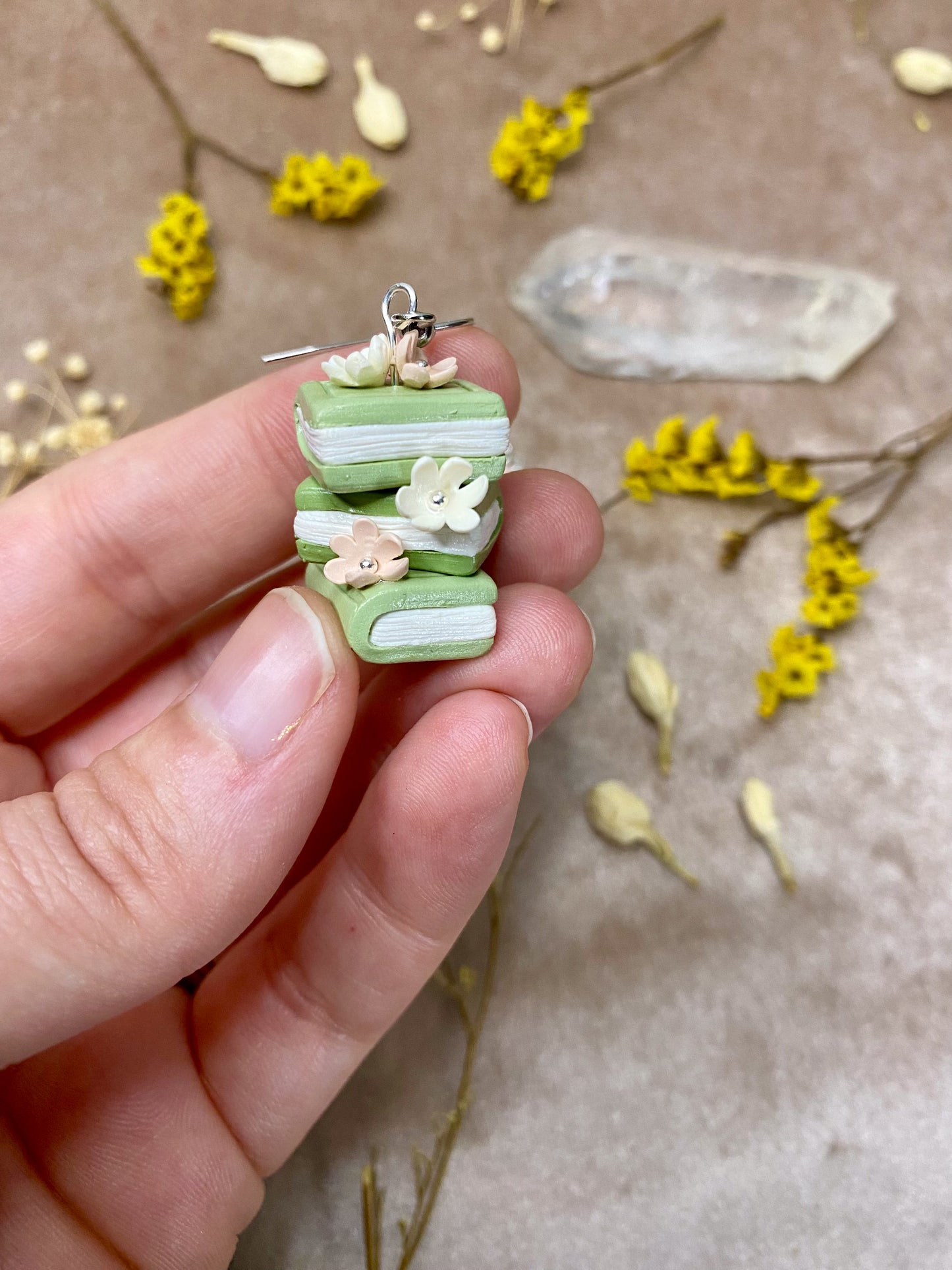 Floral Book Stack Earrings (Green)