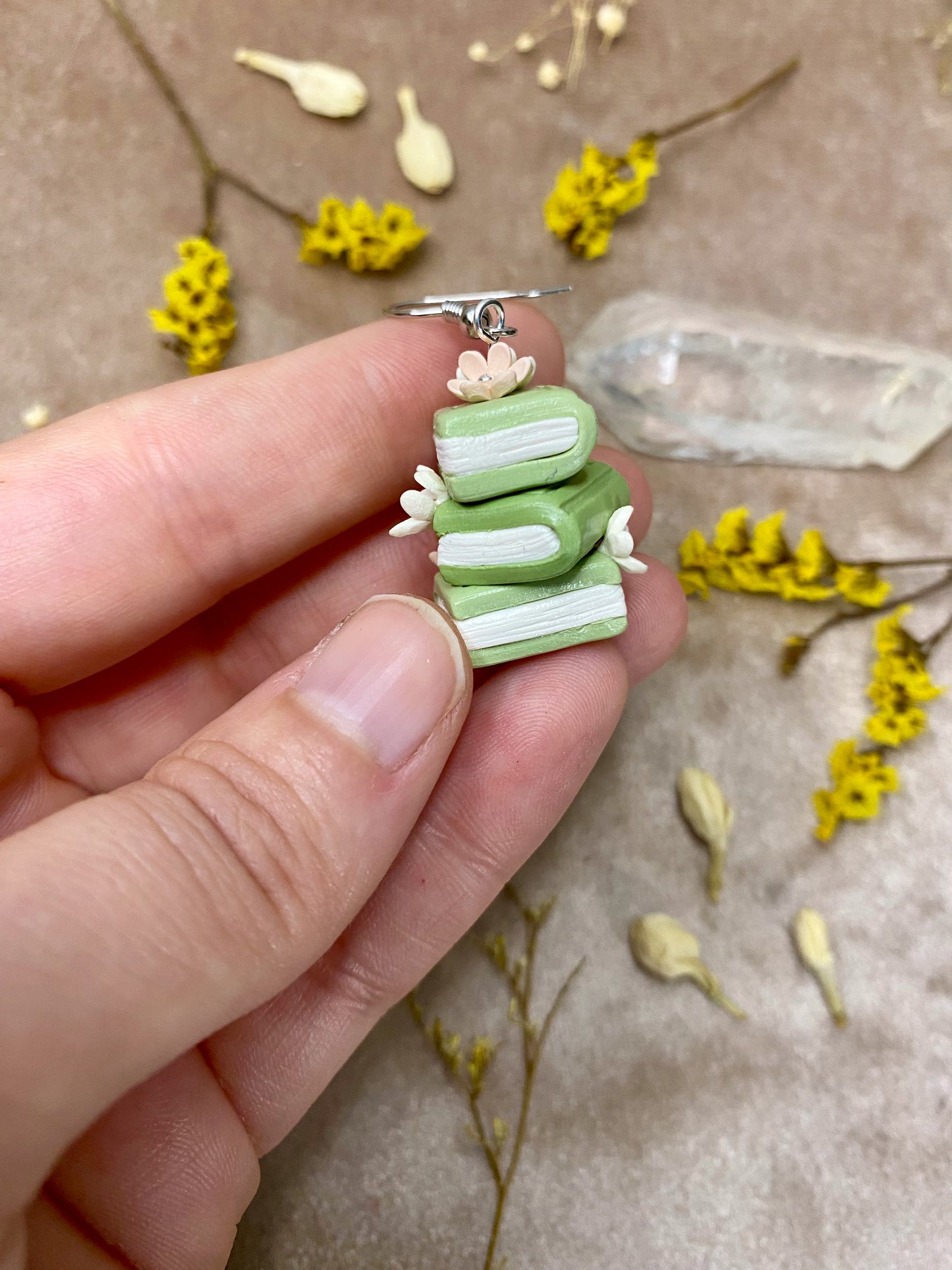 Floral Book Stack Earrings (Green)