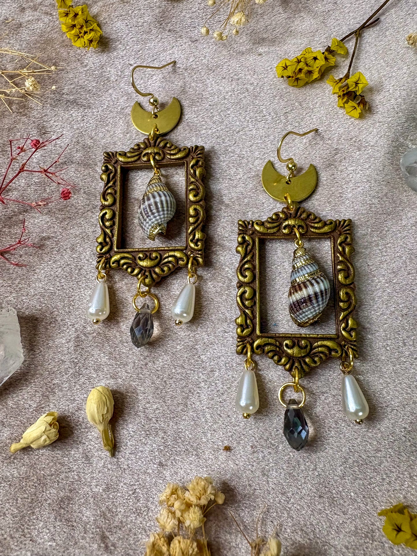 Golden Spiral Shell Frame Earrings