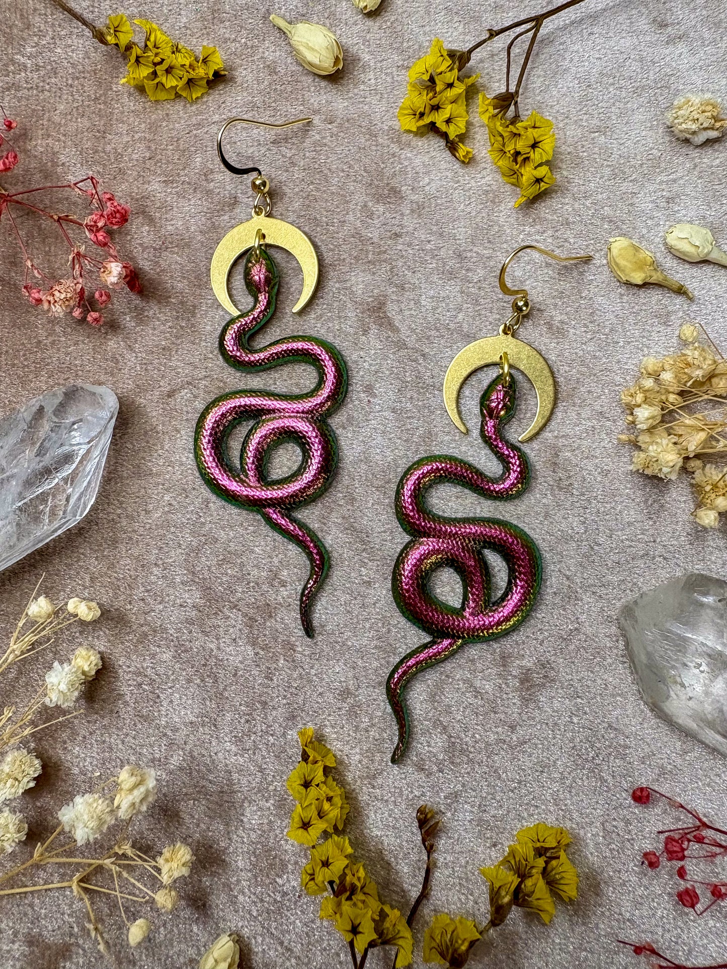 Iridescent Sunset Coil Snake Earrings