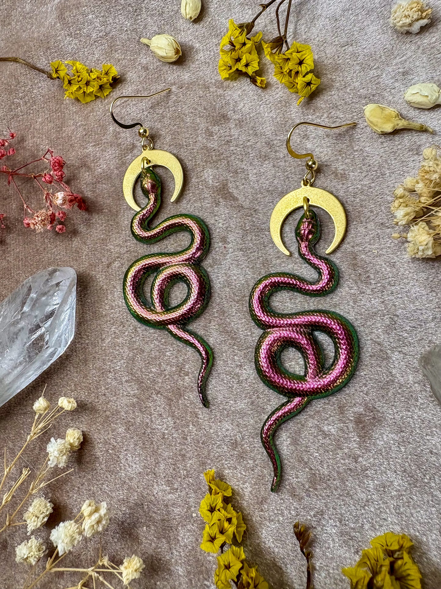 Iridescent Sunset Coil Snake Earrings