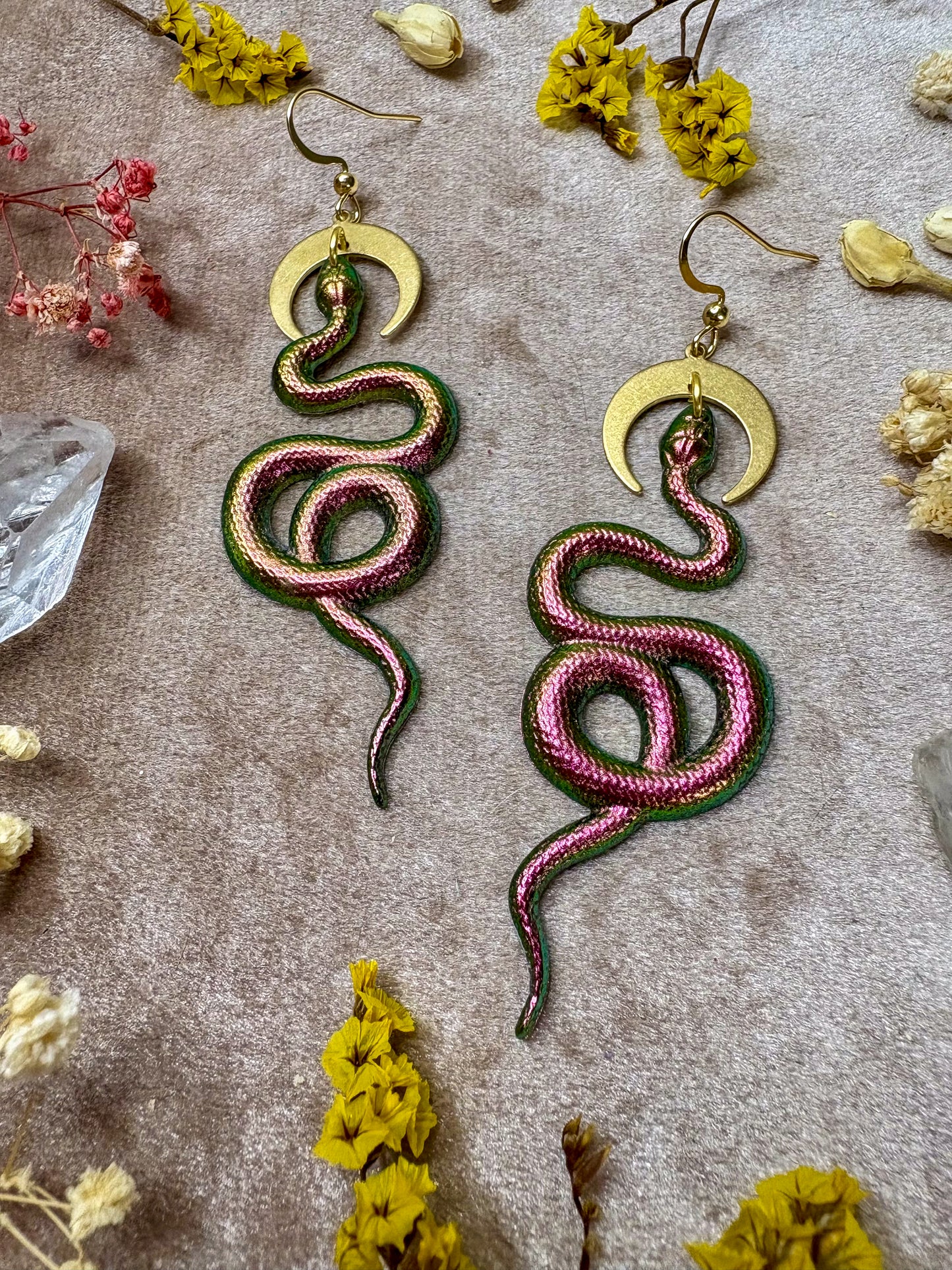 Iridescent Sunset Coil Snake Earrings