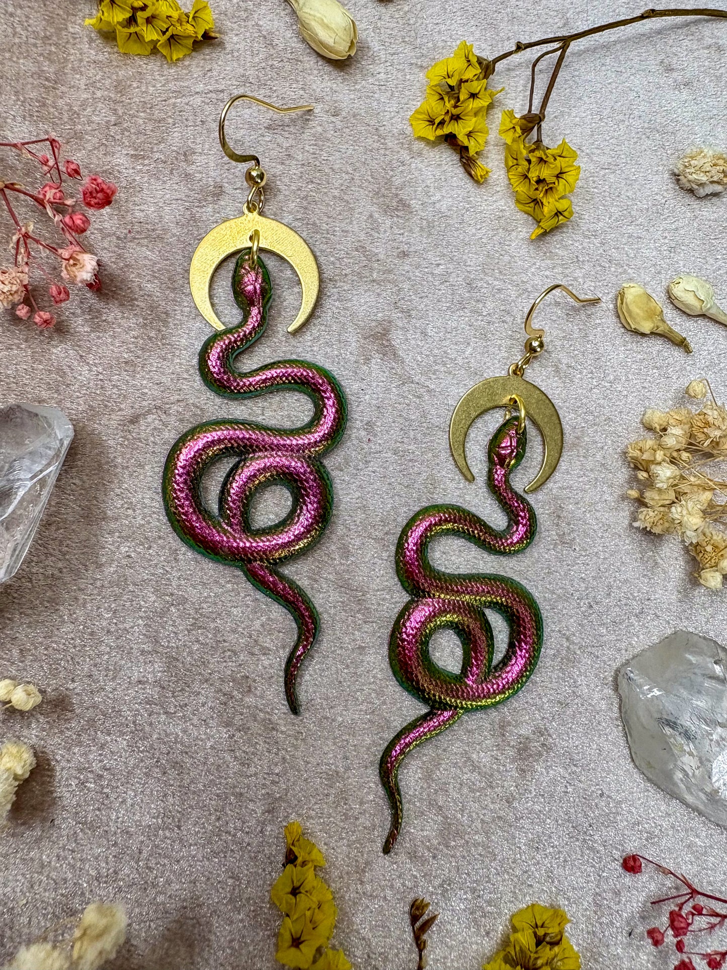 Iridescent Sunset Coil Snake Earrings