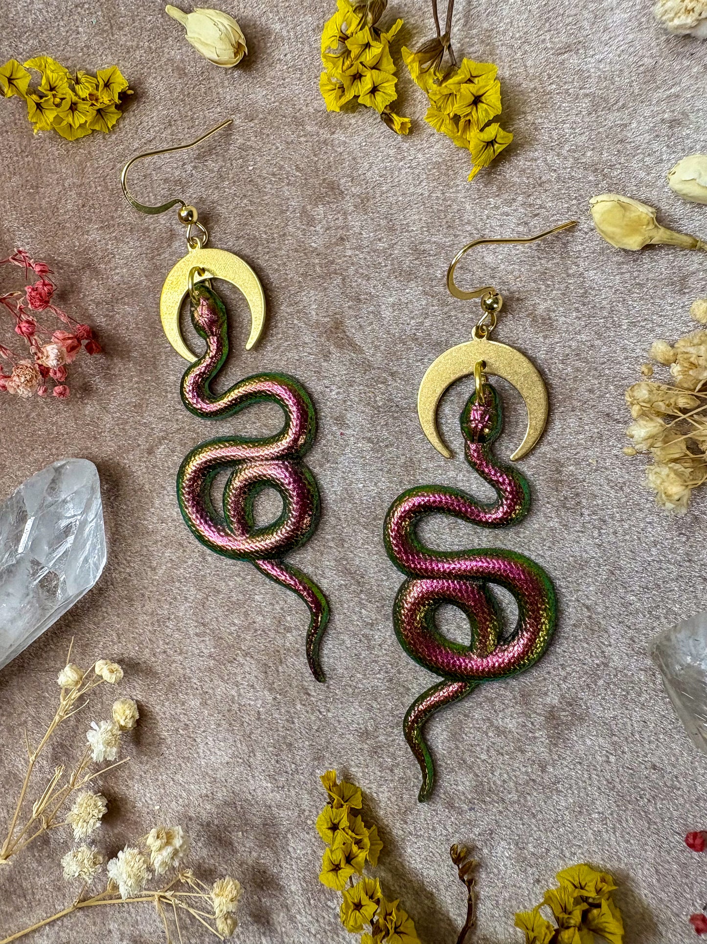 Iridescent Sunset Coil Snake Earrings