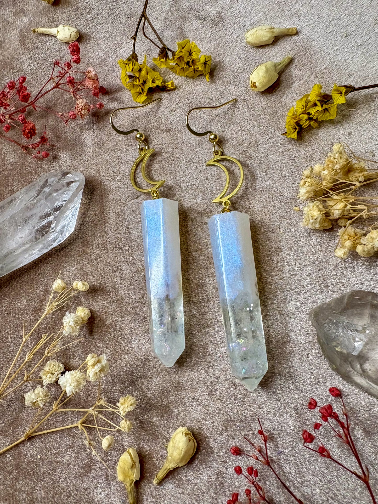 Moonstone Glow Crystal Earrings (Gold)