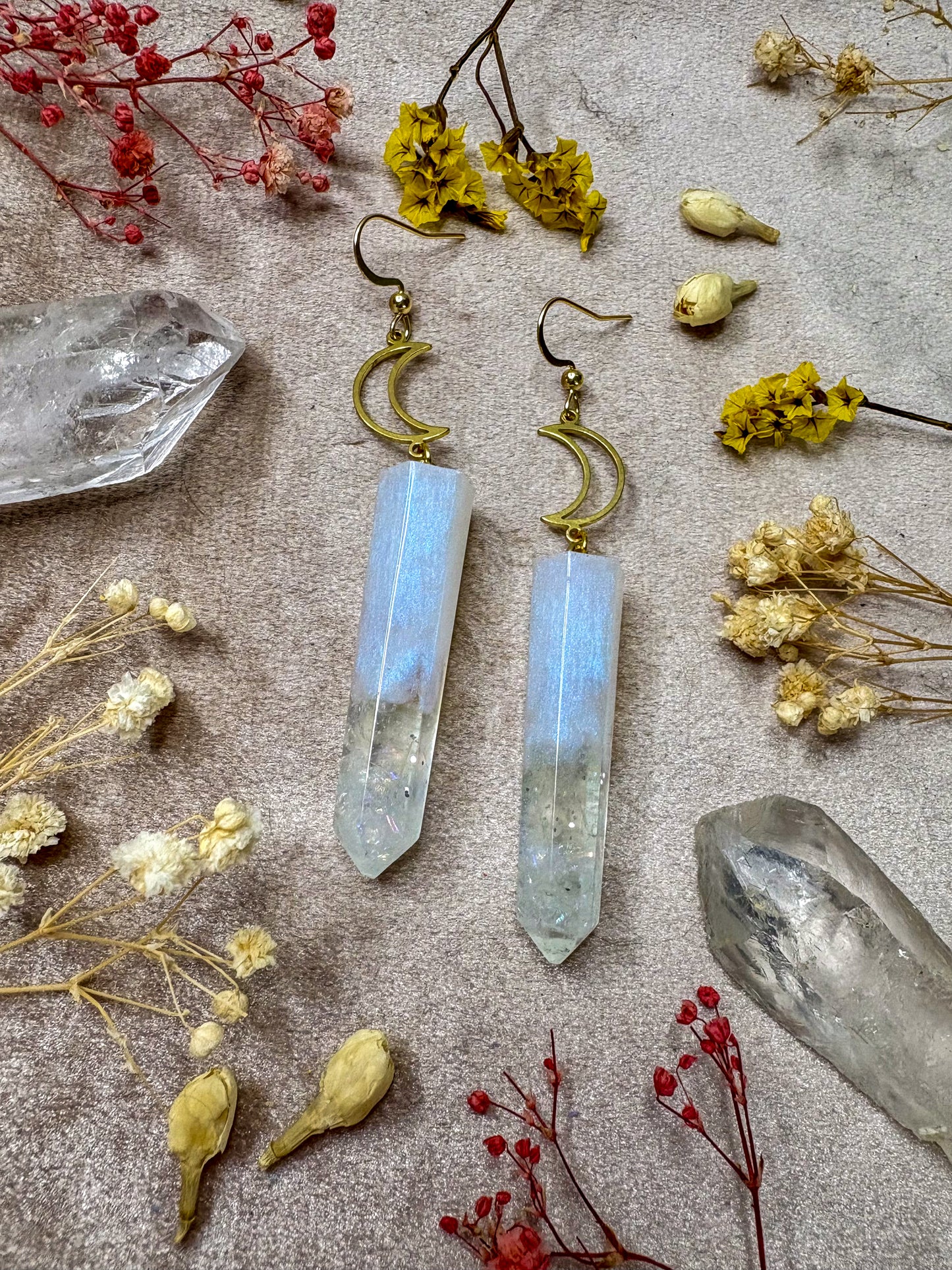 Moonstone Glow Crystal Earrings (Gold)