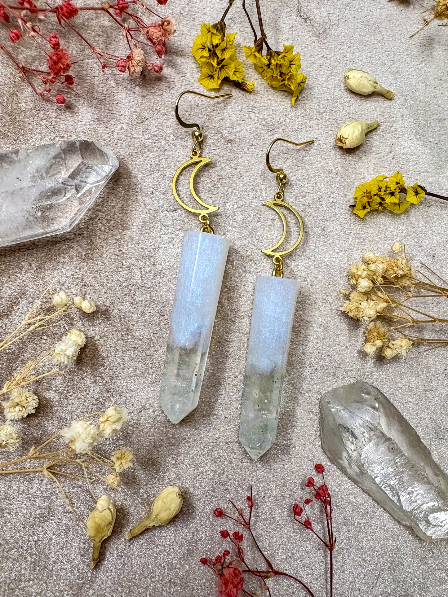Moonstone Glow Crystal Earrings (Gold)
