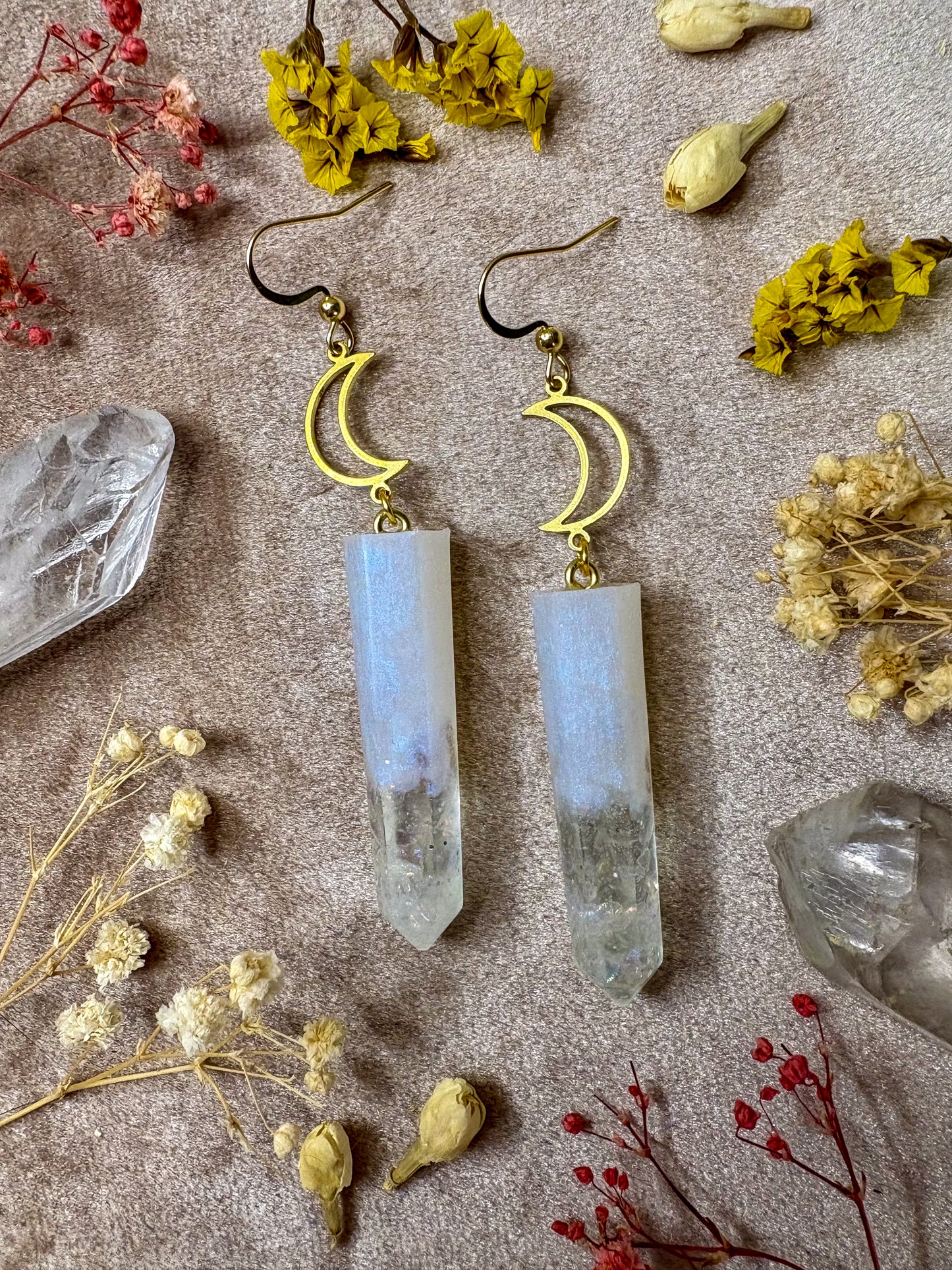 Moonstone Glow Crystal Earrings (Gold)