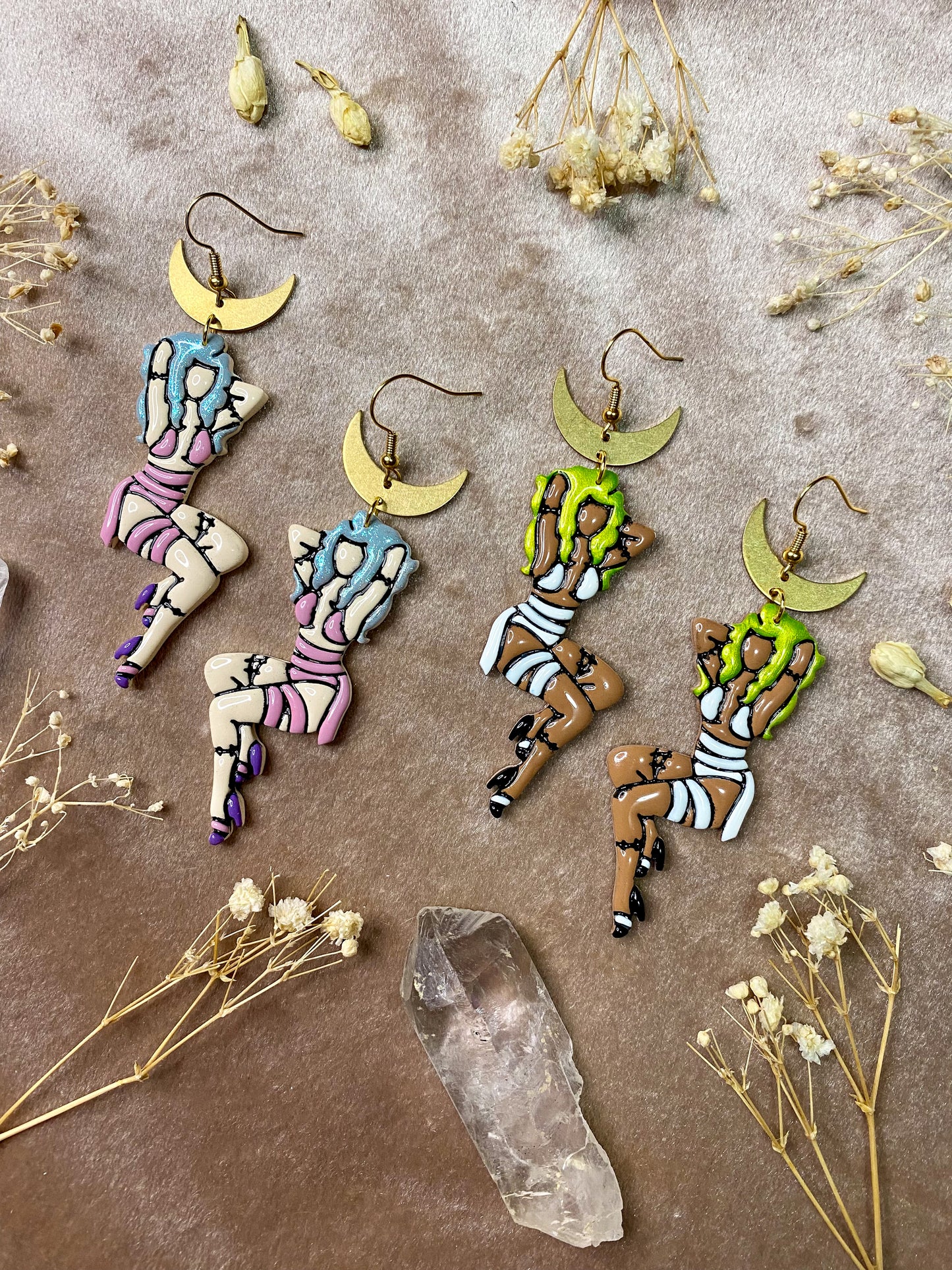 polymer clay and resin mummy girl dangle earrings