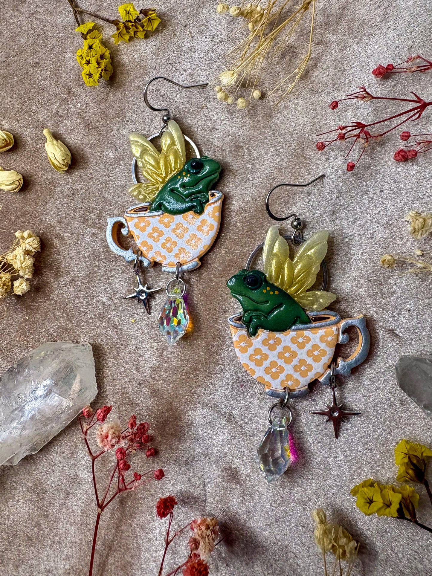 Teacup Fairy Frog Earrings