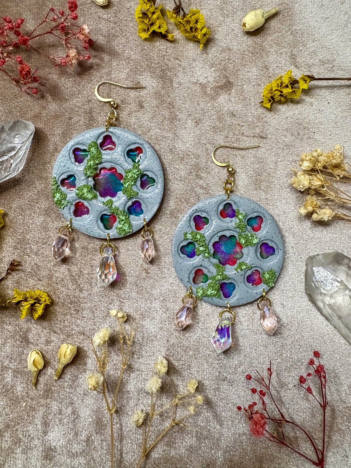 Round Stained Glass Cathedral Window Earrings